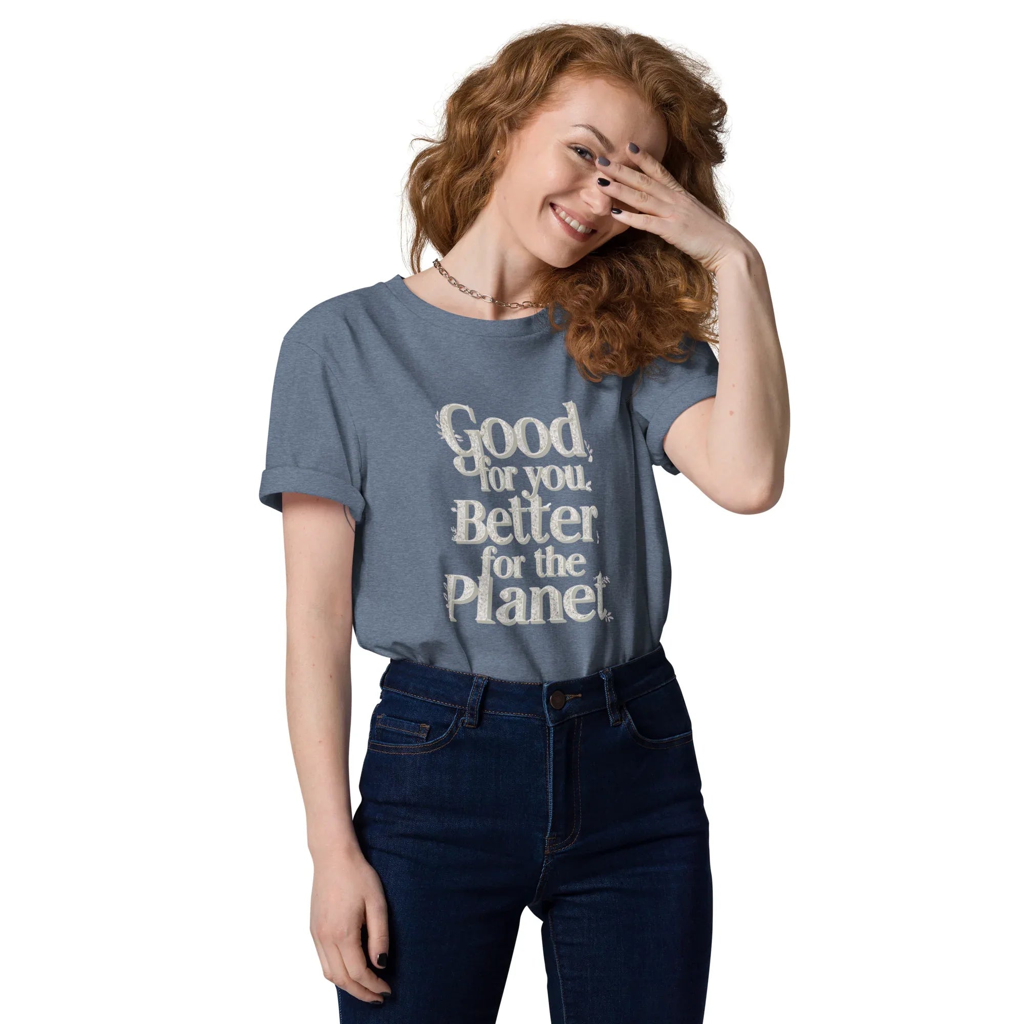 Women's Organic Cotton T-Shirt | Good For You,Better For The Planet Dark Heather Blue T-Shirt AwRans Clothing unisex-organic-cotton-t-shirt-dark-heather-blue-front-67b19b0c9a882