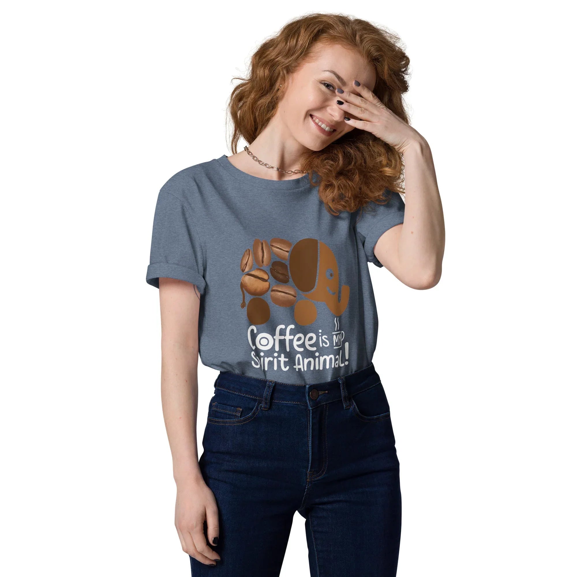 Unisex | Coffee Is My Spirit Animal Organic Cotton T-Shirt Dark Heather Blue T-Shirt AwRans Clothing unisex-organic-cotton-t-shirt-dark-heather-blue-front-68169ea71eca0