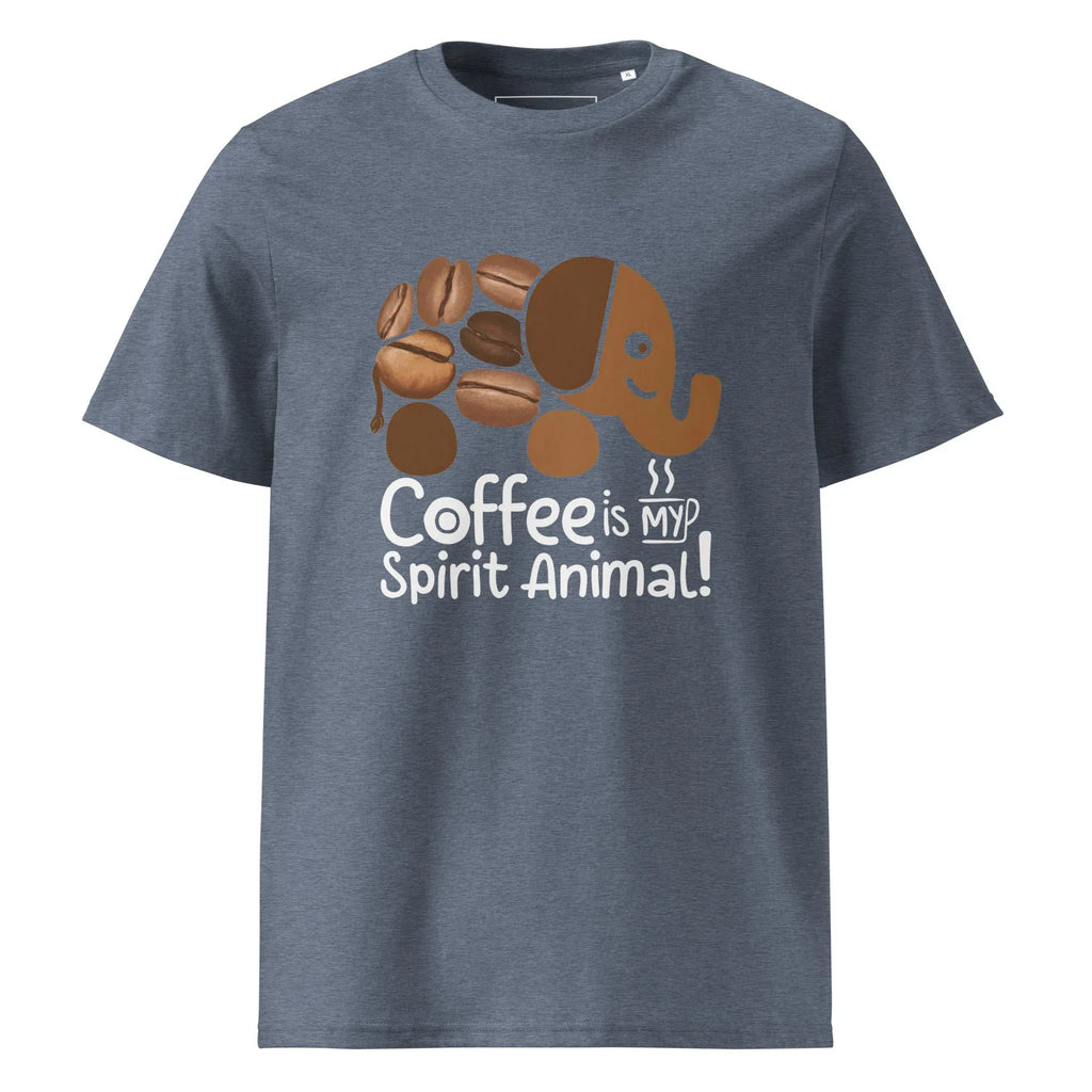 Unisex | Coffee Is My Spirit Animal Organic Cotton T-Shirt T-Shirt AwRans Clothing unisex-organic-cotton-t-shirt-dark-heather-blue-front-68169ea721020