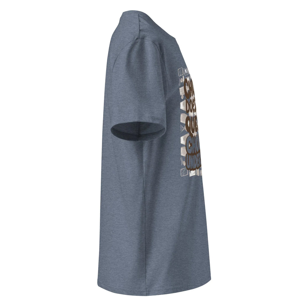 Unisex | Chocolate Doesn't Ask Questions Chocolate Understands Organic Cotton T-Shirt T-Shirt AwRans Clothing unisex-organic-cotton-t-shirt-dark-heather-blue-right-665d3699e46fe