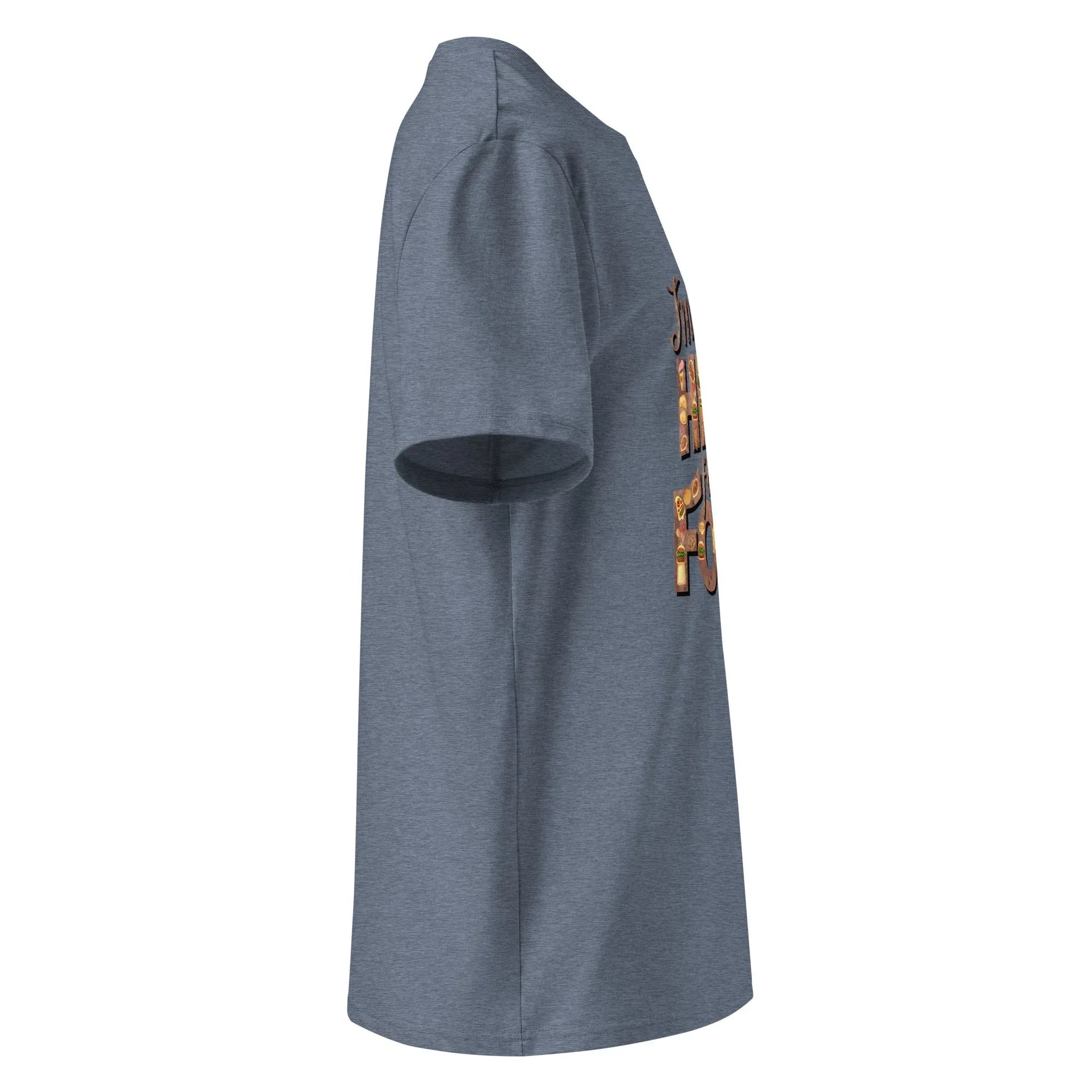 Unisex | I'm Only Here For The Food - Organic Cotton T-Shirt T-Shirt AwRans Clothing unisex-organic-cotton-t-shirt-dark-heather-blue-right-665e73ed76ce2