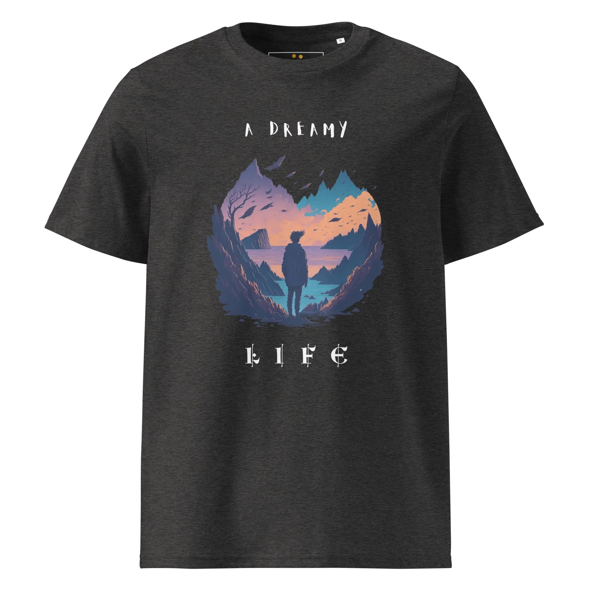 Unisex | A Dreamy Life Organic Cotton T-Shirt Dark Heather Grey T-Shirt AwRans Clothing unisex-organic-cotton-t-shirt-dark-heather-grey-front-665461d358f9f