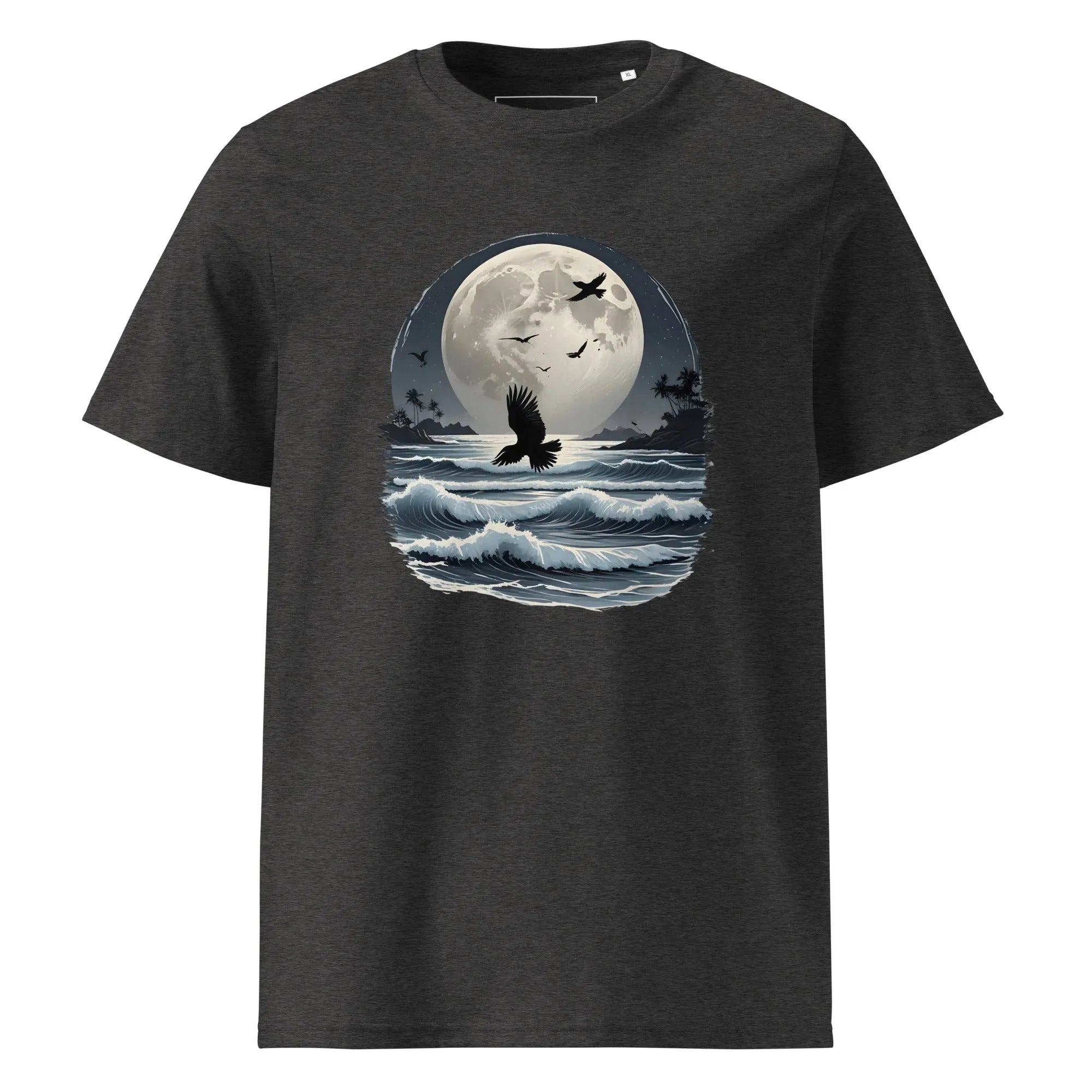 Unisex | Moonlight, Crow, Beach - Organic Cotton T-Shirt Dark Heather Grey T-Shirt AwRans Clothing unisex-organic-cotton-t-shirt-dark-heather-grey-front-6663f47ab9e84
