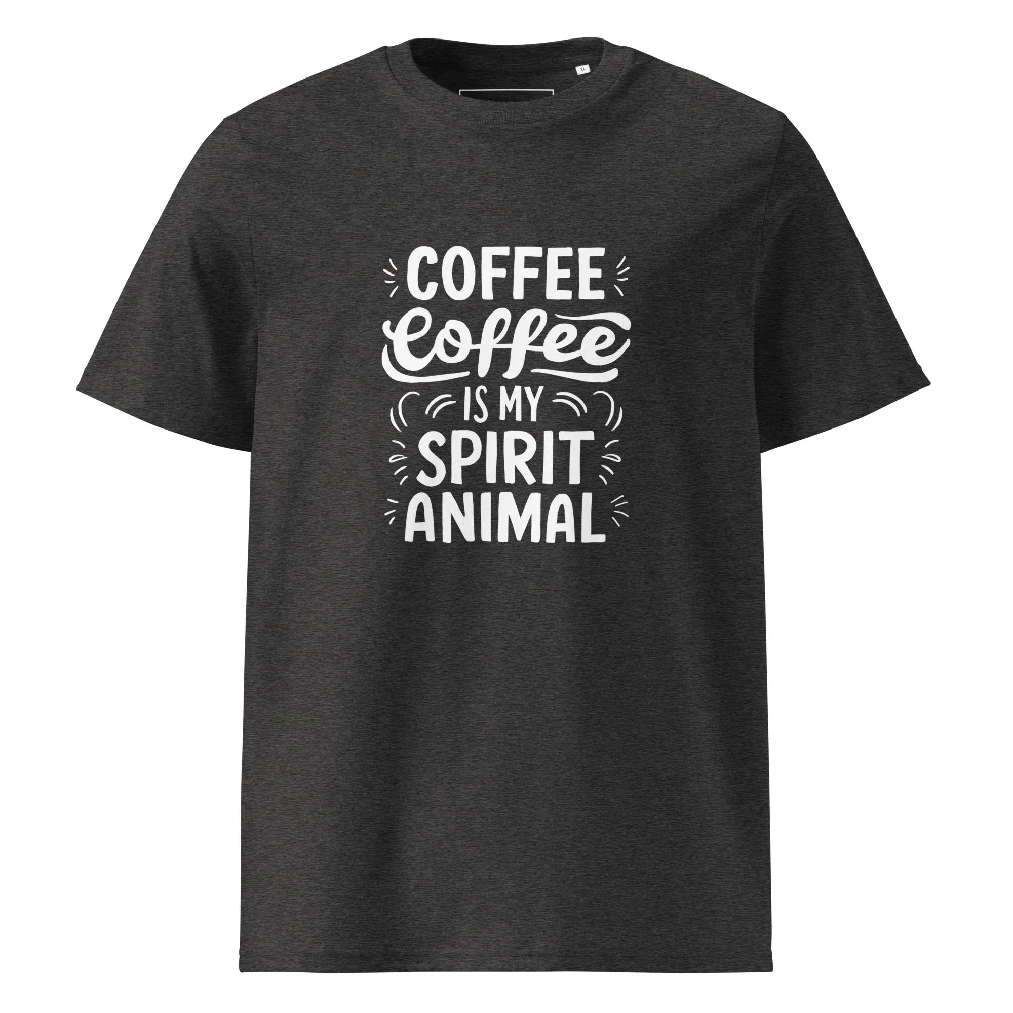 Unisex | Coffee Is My Spirit Animal Organic Cotton T-Shirt Dark Heather Grey T-Shirt AwRans Clothing unisex-organic-cotton-t-shirt-dark-heather-grey-front-666595aeb3a27
