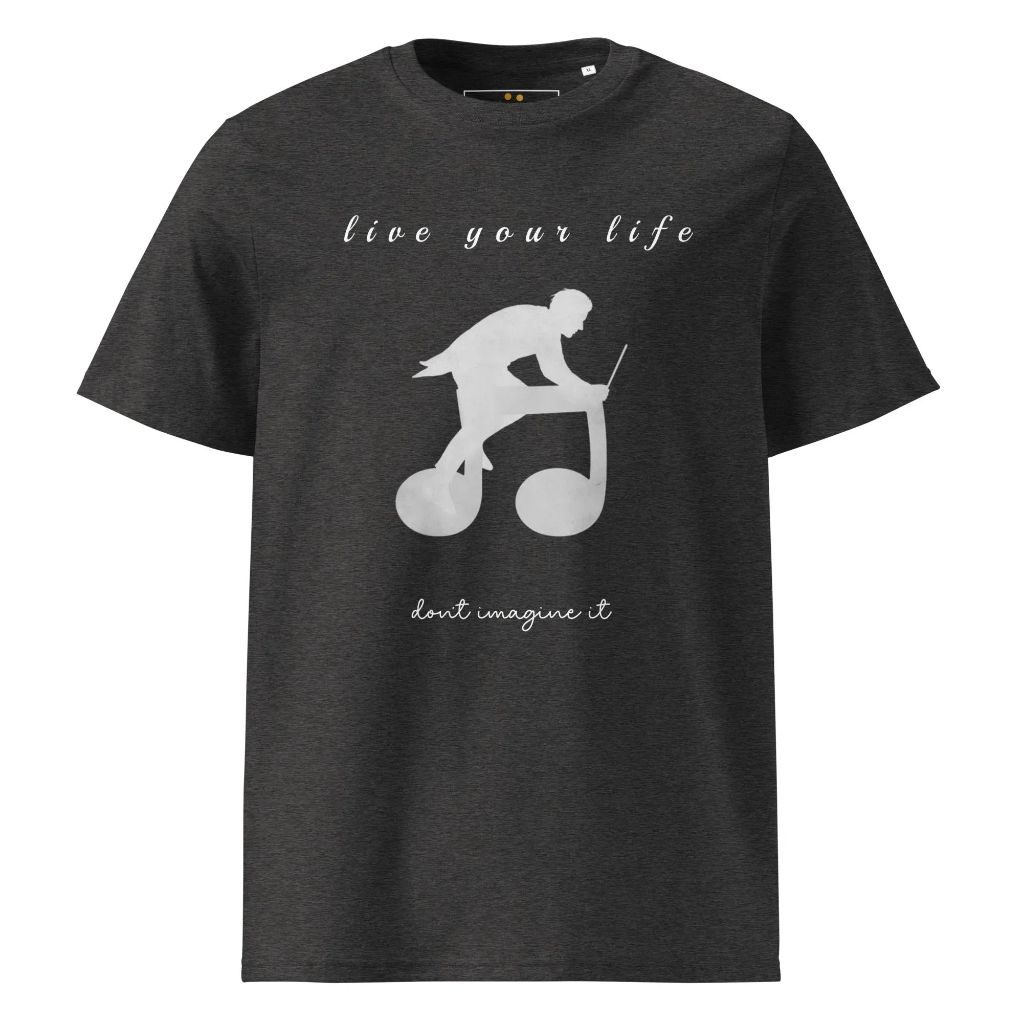Unisex Organic Cotton T-Shirt | Live Your Life Don’t Imagine It T-Shirt AwRans Clothing unisex-organic-cotton-t-shirt-dark-heather-grey-front-6815eaa247858