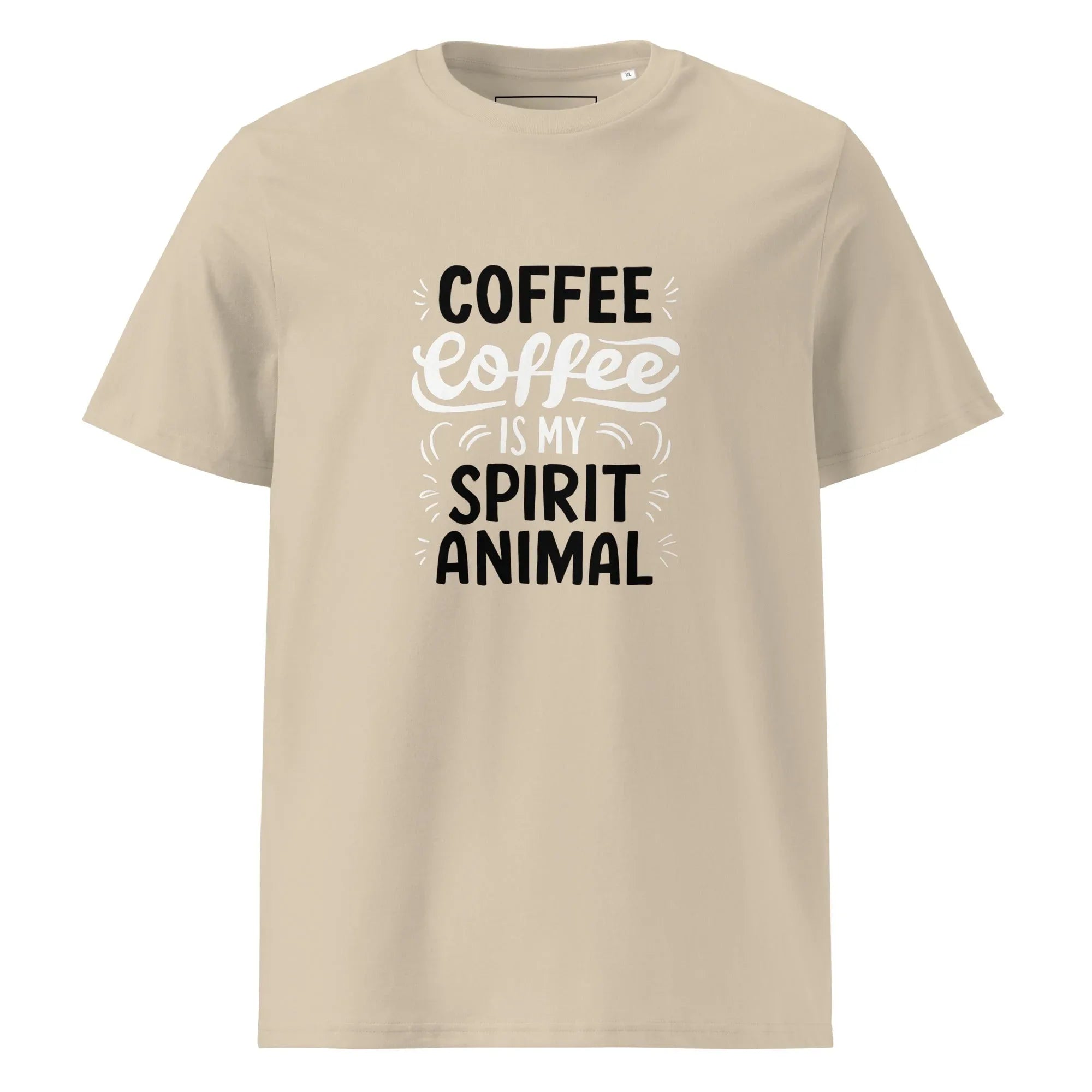 Unisex | Coffee Is My Spirit Animal Organic Cotton T-Shirt Desert Dust T-Shirt AwRans Clothing unisex-organic-cotton-t-shirt-desert-dust-front-665e641e49d7b