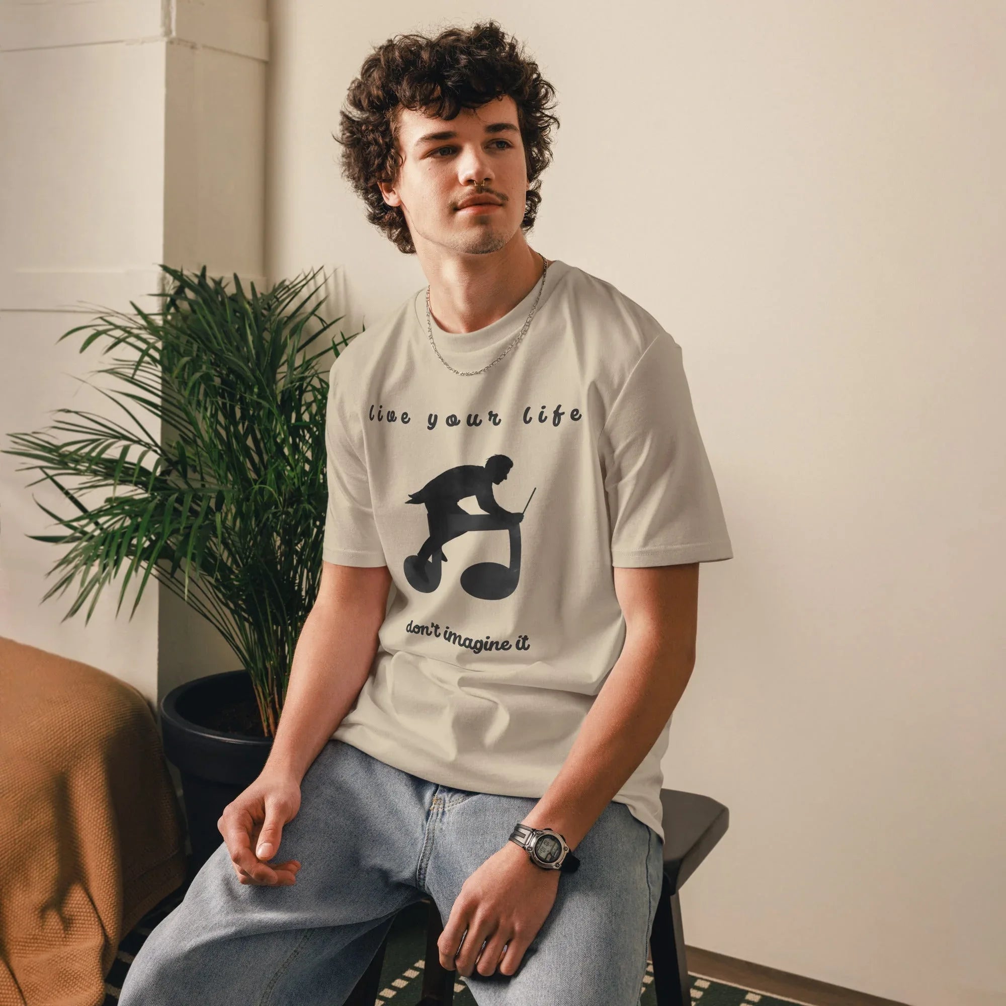 Unisex Organic Cotton T-Shirt | Live Your Life Don’t Imagine It T-Shirt AwRans Clothing unisex-organic-cotton-t-shirt-desert-dust-front-6815fdfed0a54
