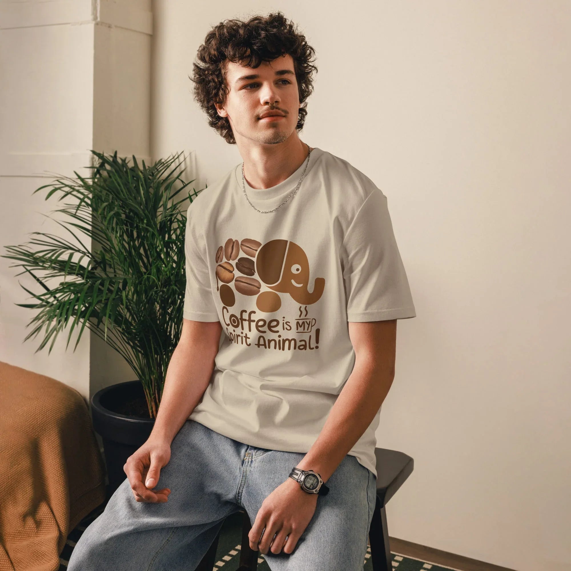 Unisex | Coffee Is My Spirit Animal Organic Cotton T-Shirt T-Shirt AwRans Clothing unisex-organic-cotton-t-shirt-desert-dust-front-68169c337ce5b