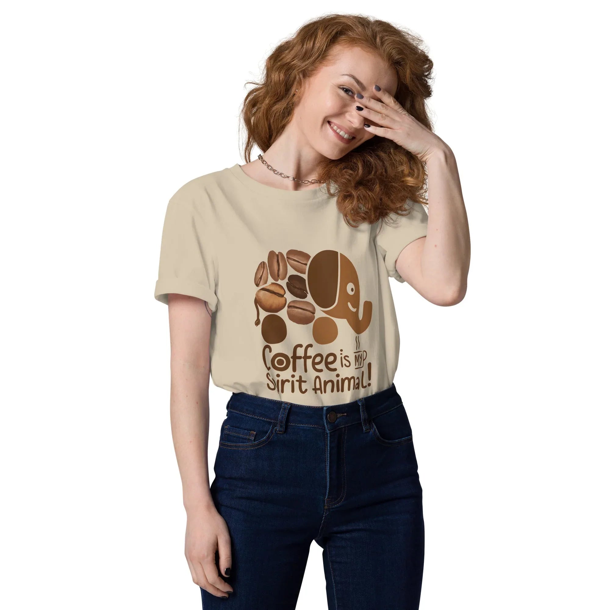 Unisex | Coffee Is My Spirit Animal Organic Cotton T-Shirt Desert Dust T-Shirt AwRans Clothing unisex-organic-cotton-t-shirt-desert-dust-front-68169c338f8bd