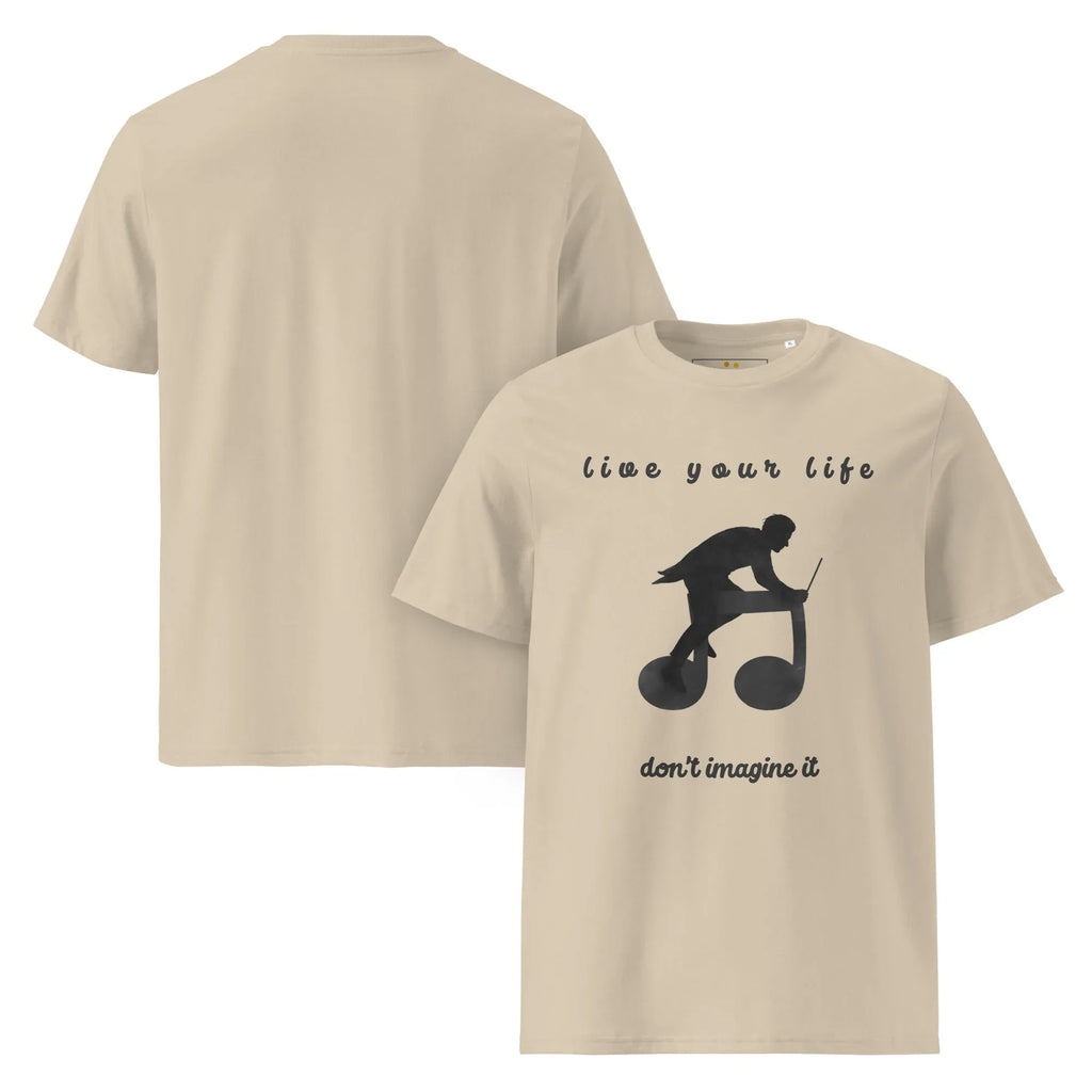 Unisex Organic Cotton T-Shirt | Live Your Life Don’t Imagine It T-Shirt AwRans Clothing unisex-organic-cotton-t-shirt-desert-dust-front-and-back-6815fdfed1f1e