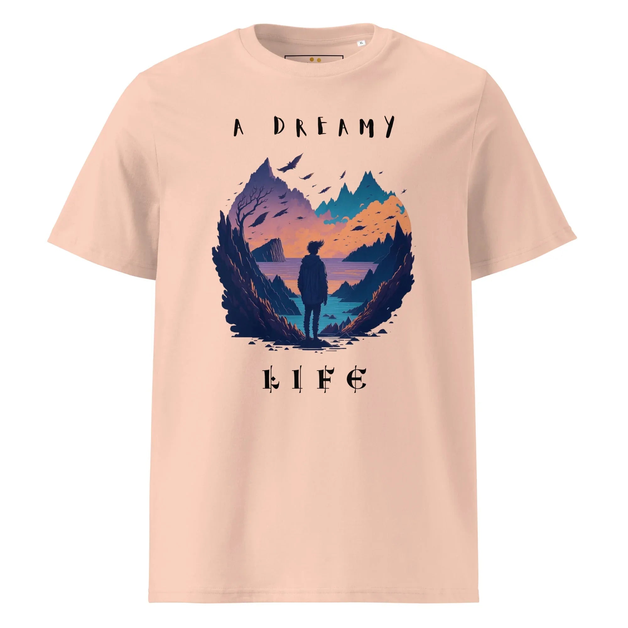 Unisex | A Dreamy Life Organic Cotton T-Shirt Fraiche Peche T-Shirt AwRans Clothing unisex-organic-cotton-t-shirt-fraiche-peche-front-66546396e8d82