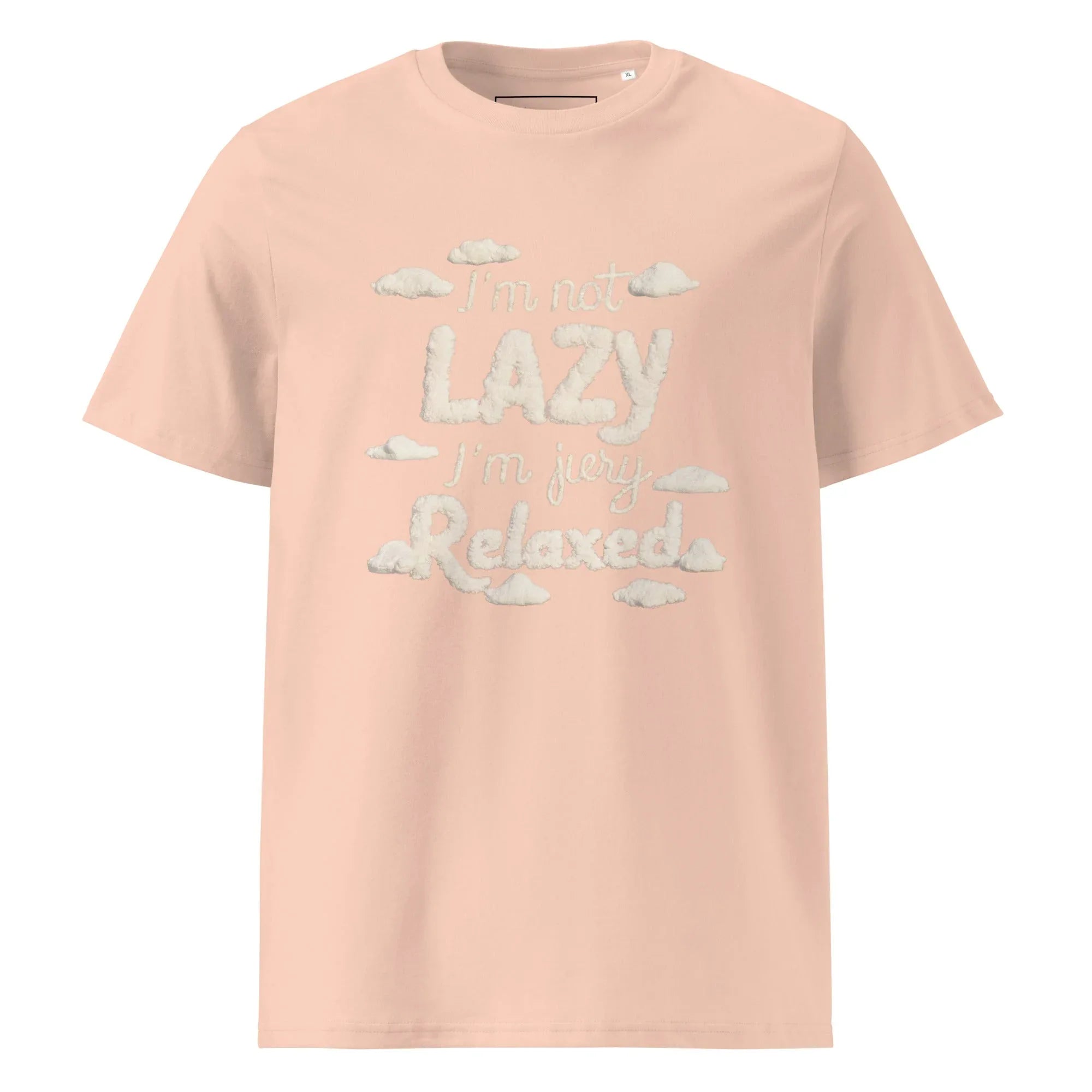 Unisex | I'm Not Lazy I'm Just Relaxed Organic Cotton T-Shirt Fraiche Peche T-Shirt AwRans Clothing unisex-organic-cotton-t-shirt-fraiche-peche-front-665ca24c18a67