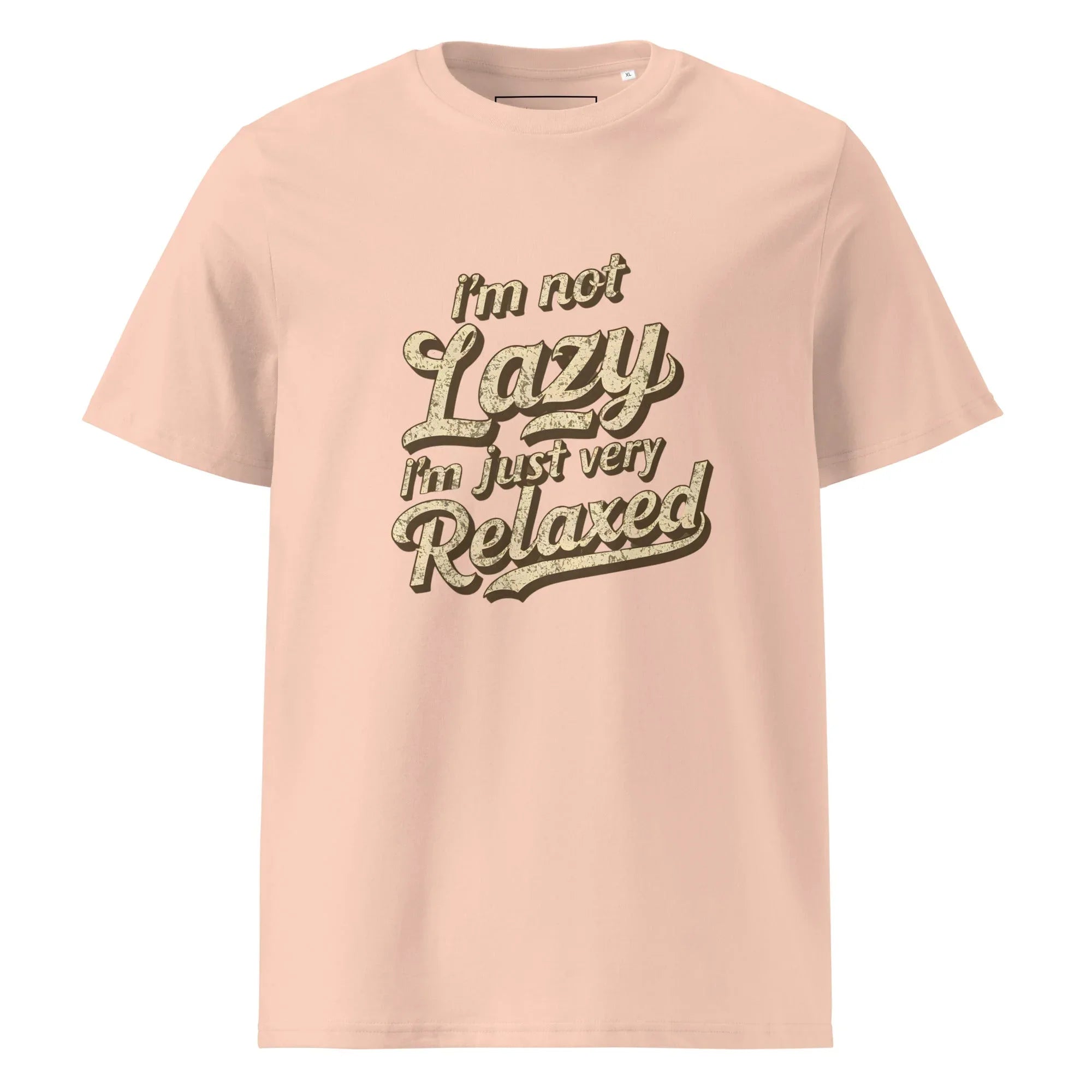 Unisex | I'm Not Lazy I'm Just Relaxed Organic Cotton T-Shirt Fraiche Peche T-Shirt AwRans Clothing unisex-organic-cotton-t-shirt-fraiche-peche-front-665d2fc54b08f