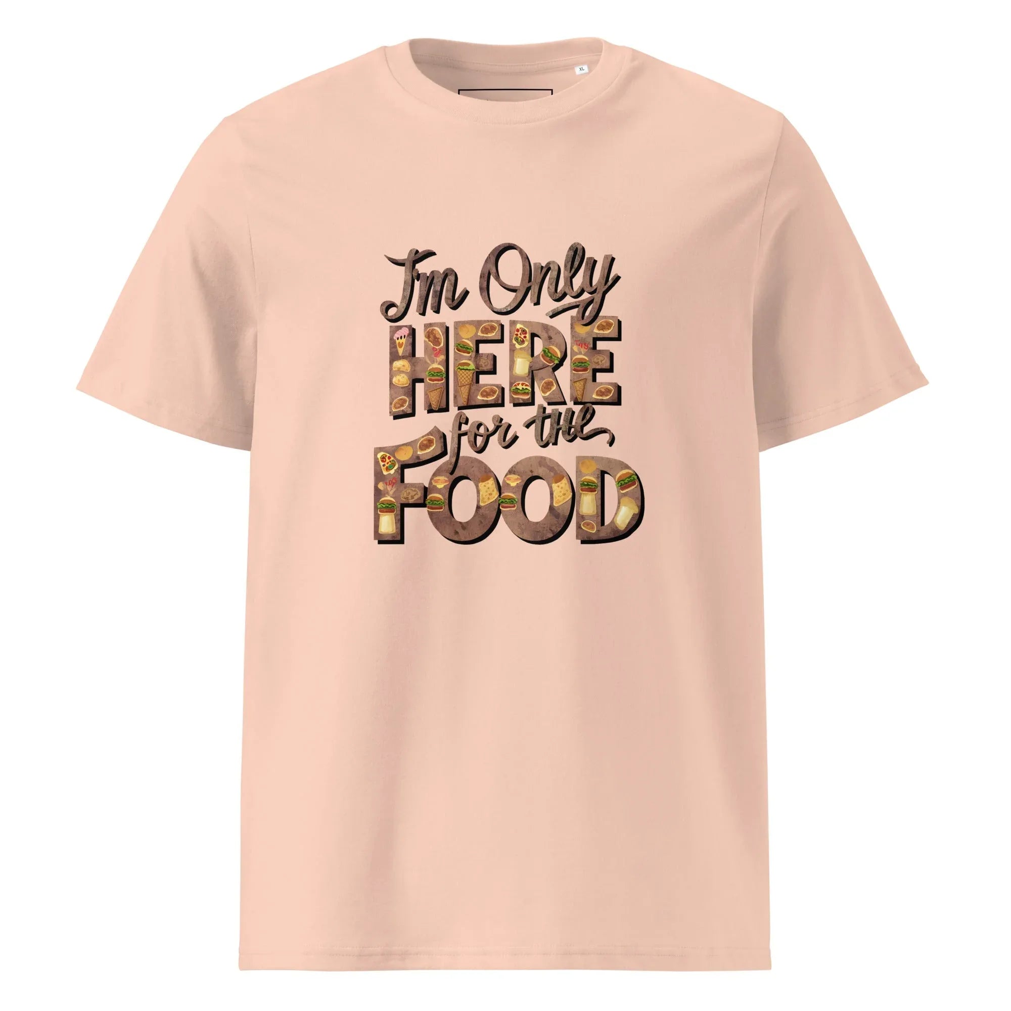 Unisex | I'm Only Here For The Food - Organic Cotton T-Shirt Fraiche Peche T-Shirt AwRans Clothing unisex-organic-cotton-t-shirt-fraiche-peche-front-665e73edcaa8a