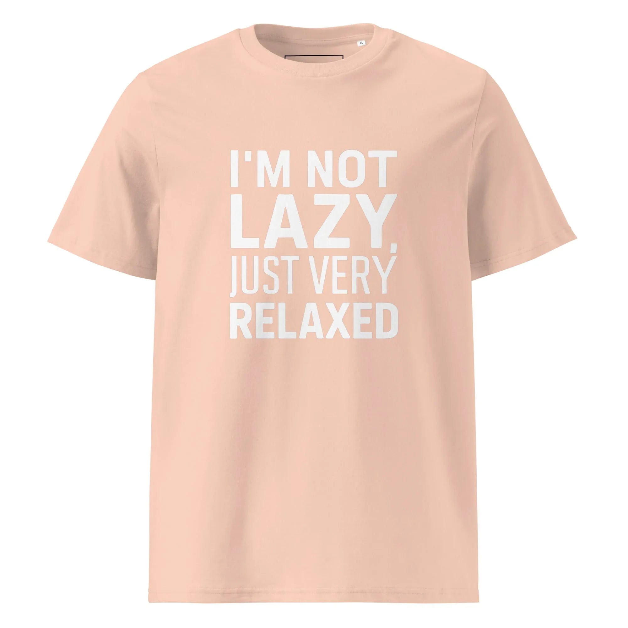 Unisex | I'm Not Lazy I'm Just Very Relaxed - Organic Cotton T-Shirt Fraiche Peche T-Shirt AwRans Clothing unisex-organic-cotton-t-shirt-fraiche-peche-front-6663eb04ee5ab