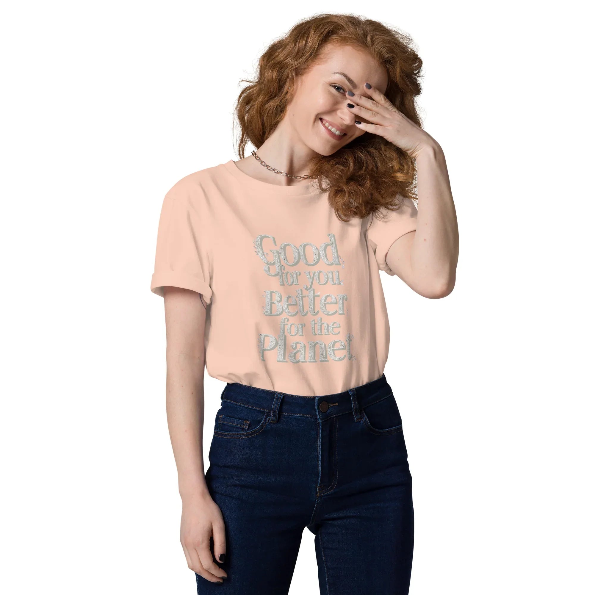 Women's Organic Cotton T-Shirt | Good For You,Better For The Planet Fraiche Peche T-Shirt AwRans Clothing unisex-organic-cotton-t-shirt-fraiche-peche-front-67b19b0ccbe89