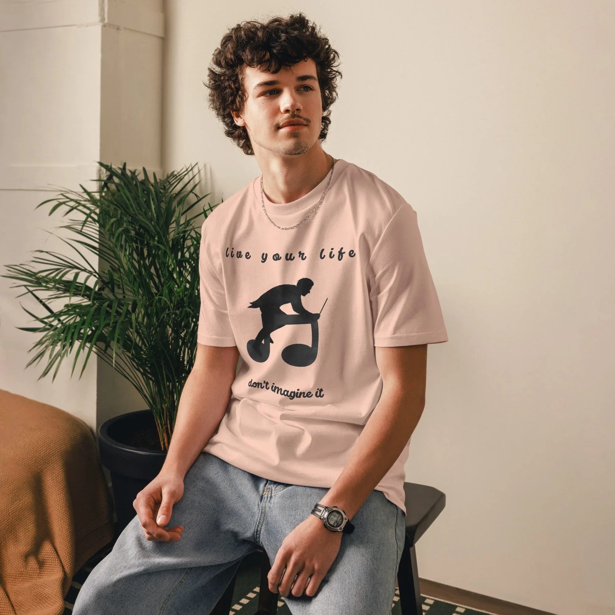 Unisex Organic Cotton T-Shirt | Live Your Life Don’t Imagine It T-Shirt AwRans Clothing unisex-organic-cotton-t-shirt-fraiche-peche-front-6815fdfed4414