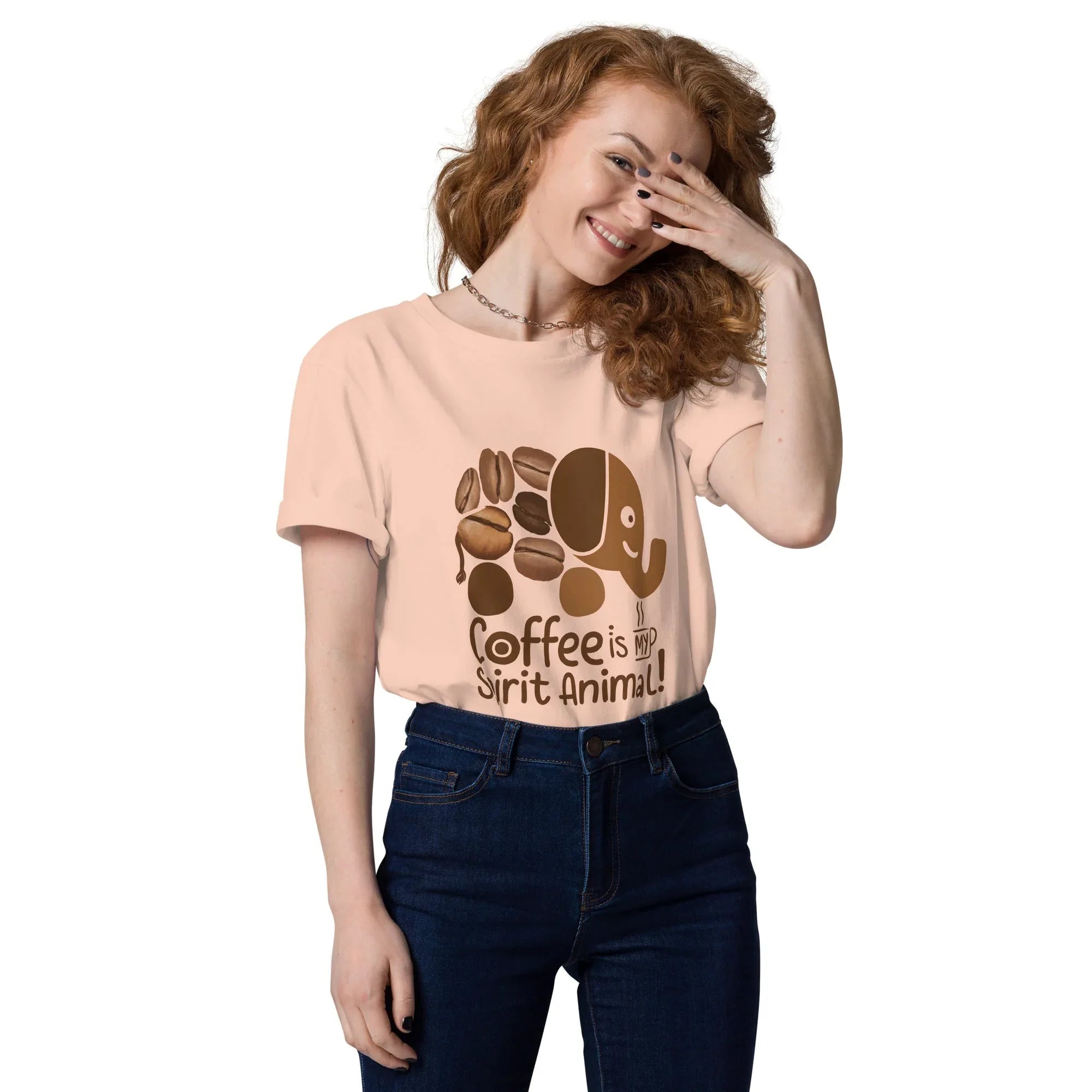 Unisex | Coffee Is My Spirit Animal Organic Cotton T-Shirt Fraiche Peche T-Shirt AwRans Clothing unisex-organic-cotton-t-shirt-fraiche-peche-front-68169c3392190
