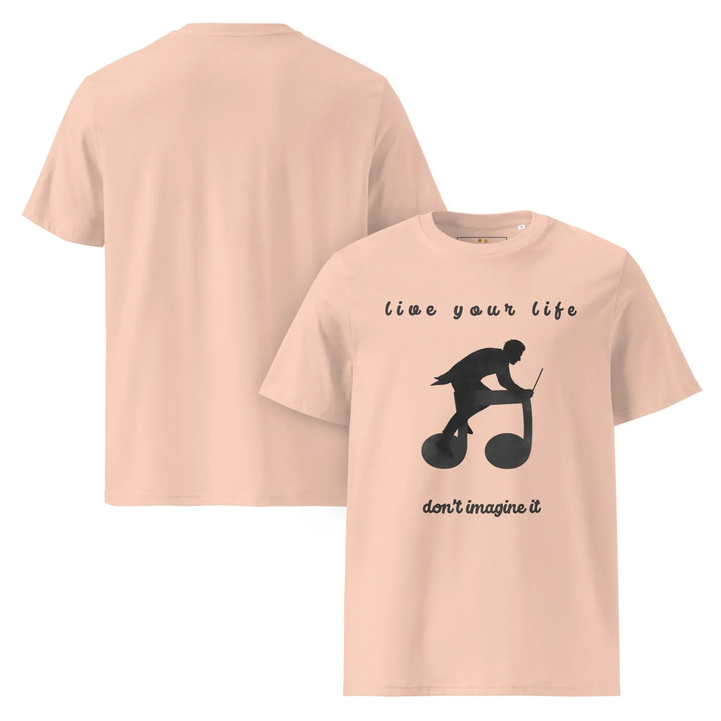 Unisex Organic Cotton T-Shirt | Live Your Life Don’t Imagine It T-Shirt AwRans Clothing unisex-organic-cotton-t-shirt-fraiche-peche-front-and-back-6815fdfed6252