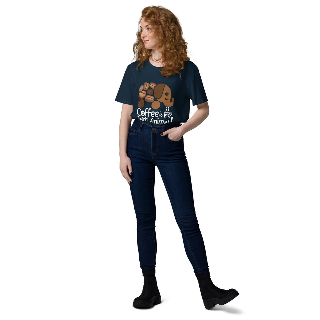 Unisex | Coffee Is My Spirit Animal Organic Cotton T-Shirt T-Shirt AwRans Clothing unisex-organic-cotton-t-shirt-french-navy-front-2-681682c3ba4ae