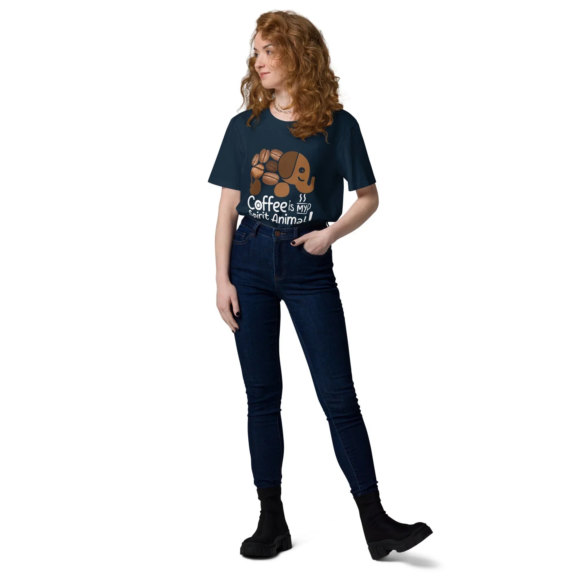 Unisex | Coffee Is My Spirit Animal Organic Cotton T-Shirt T-Shirt AwRans Clothing unisex-organic-cotton-t-shirt-french-navy-front-2-681682c3ba4ae
