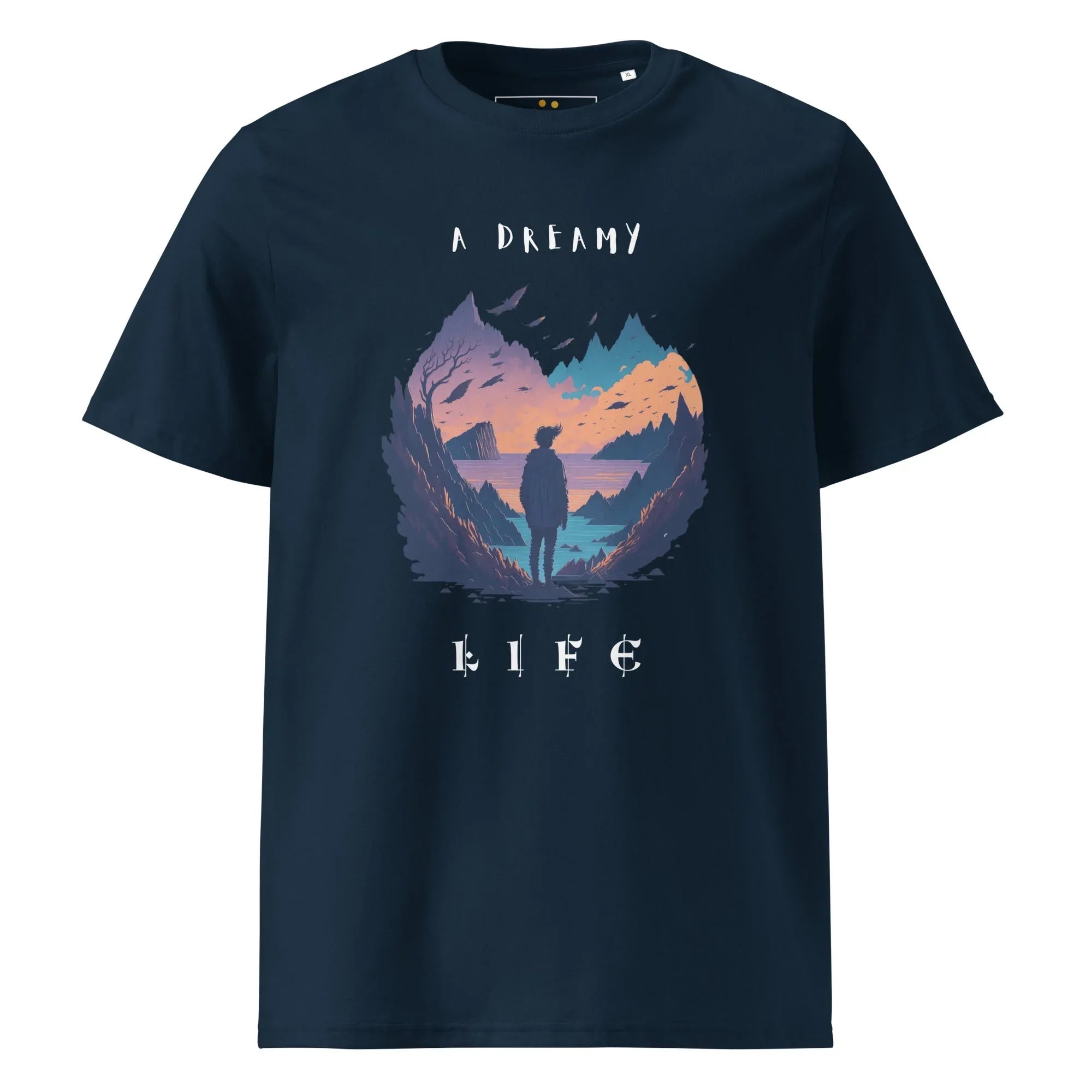 Unisex | A Dreamy Life Organic Cotton T-Shirt French Navy T-Shirt AwRans Clothing unisex-organic-cotton-t-shirt-french-navy-front-665461d34bed8