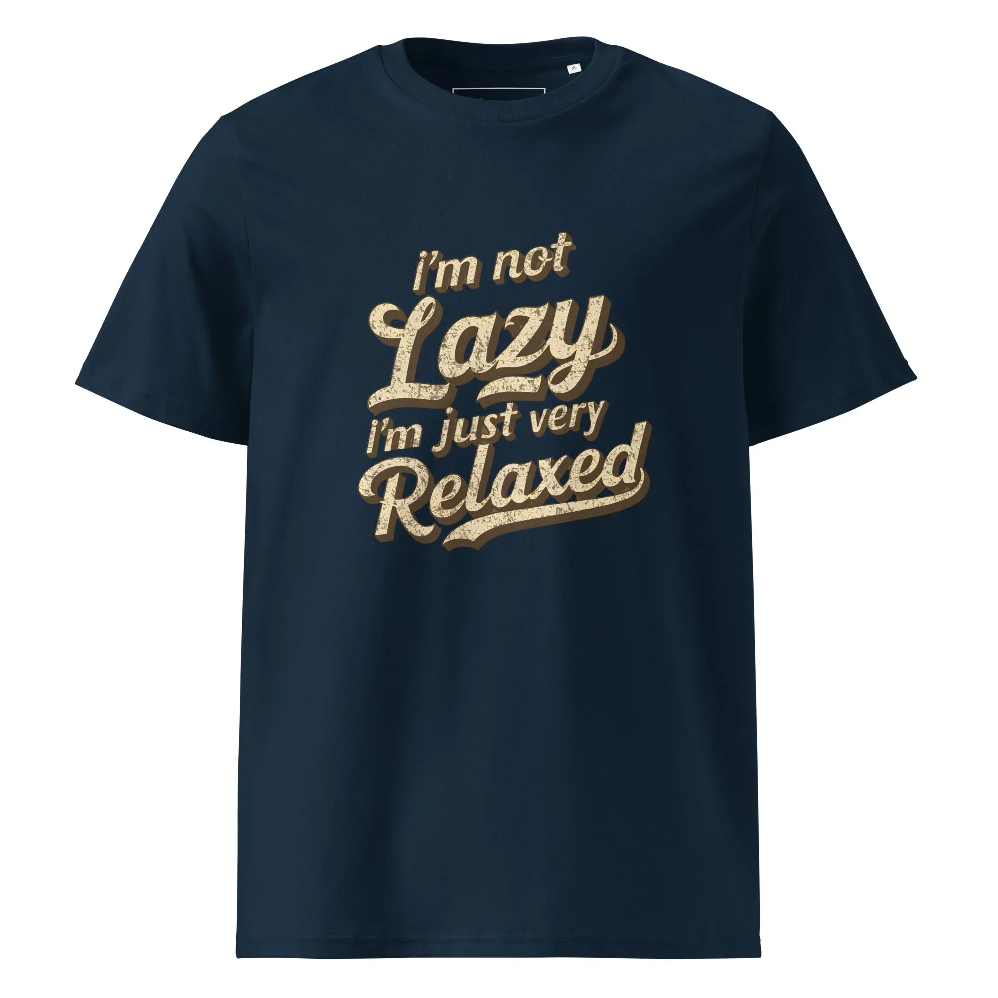 Unisex | I'm Not Lazy I'm Just Relaxed Organic Cotton T-Shirt French Navy T-Shirt AwRans Clothing unisex-organic-cotton-t-shirt-french-navy-front-665d2fc45b5b7