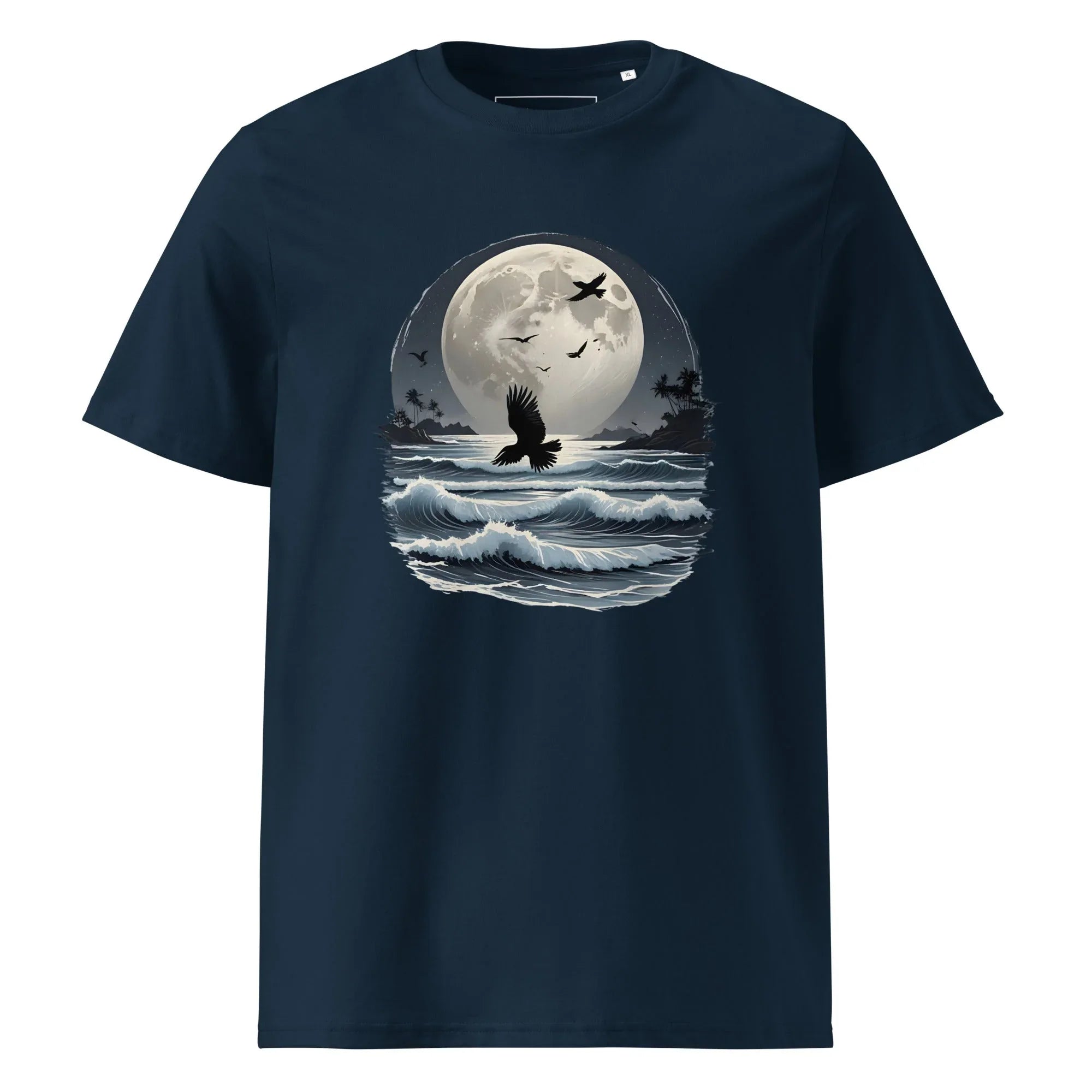 Unisex | Moonlight, Crow, Beach - Organic Cotton T-Shirt French Navy T-Shirt AwRans Clothing unisex-organic-cotton-t-shirt-french-navy-front-6663f47aad57c