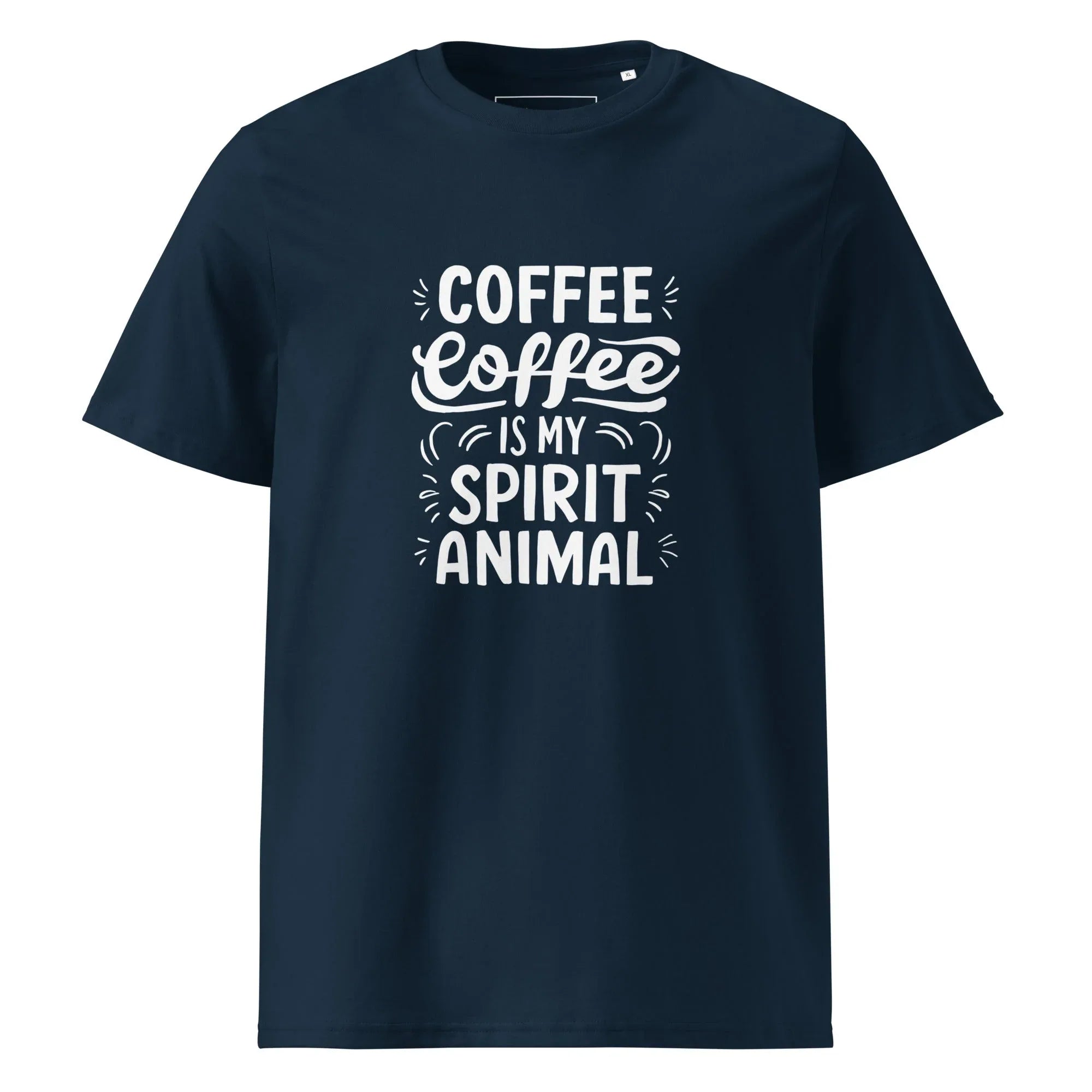 Unisex | Coffee Is My Spirit Animal Organic Cotton T-Shirt French Navy T-Shirt AwRans Clothing unisex-organic-cotton-t-shirt-french-navy-front-666595aead56f