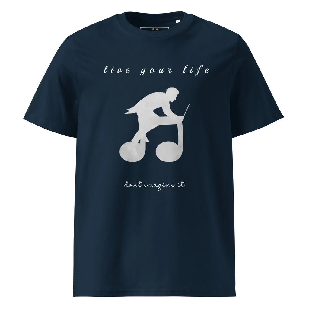 Unisex Organic Cotton T-Shirt | Live Your Life Don’t Imagine It T-Shirt AwRans Clothing unisex-organic-cotton-t-shirt-french-navy-front-6815eaa207304