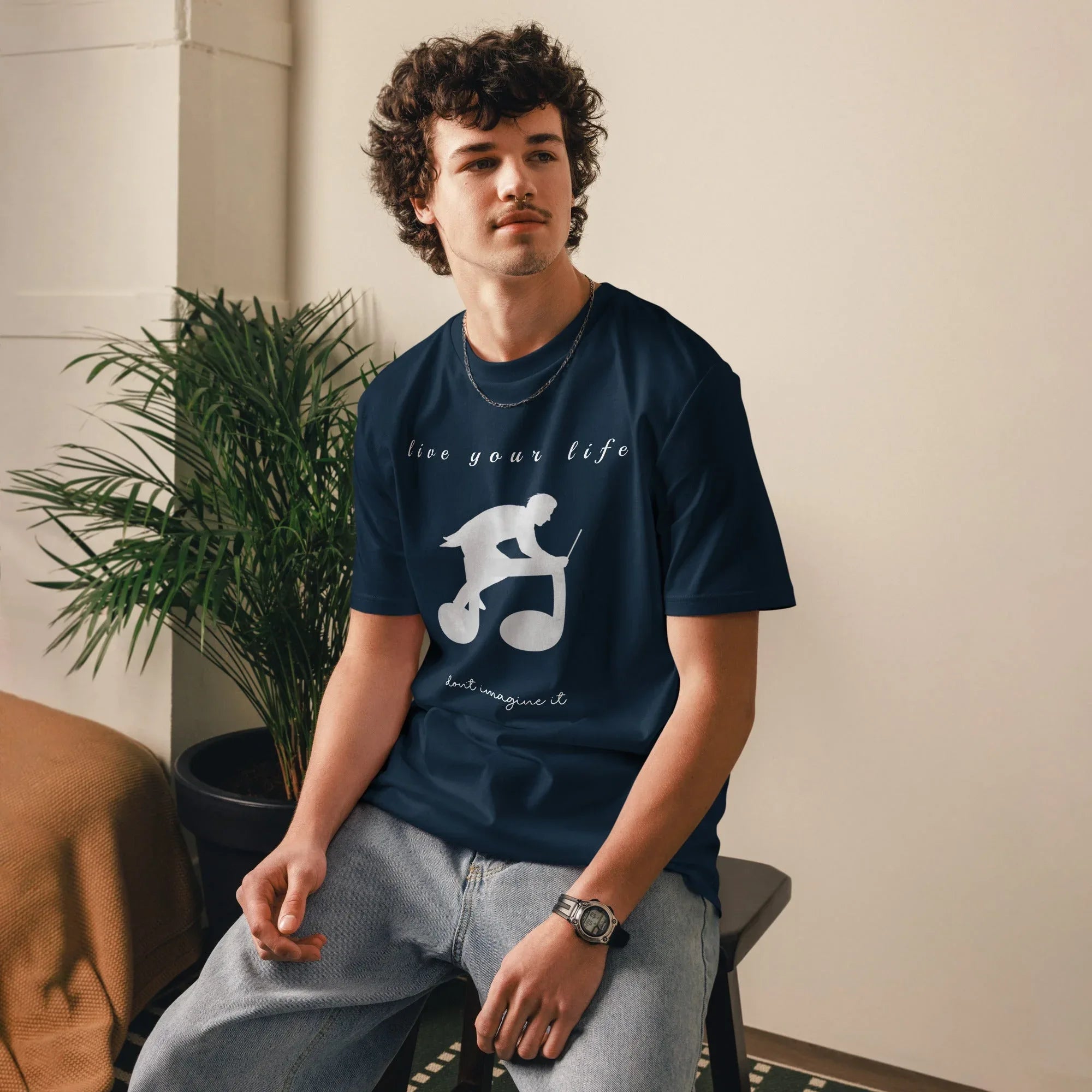 Unisex Organic Cotton T-Shirt | Live Your Life Don’t Imagine It T-Shirt AwRans Clothing unisex-organic-cotton-t-shirt-french-navy-front-6815eaa208cf6