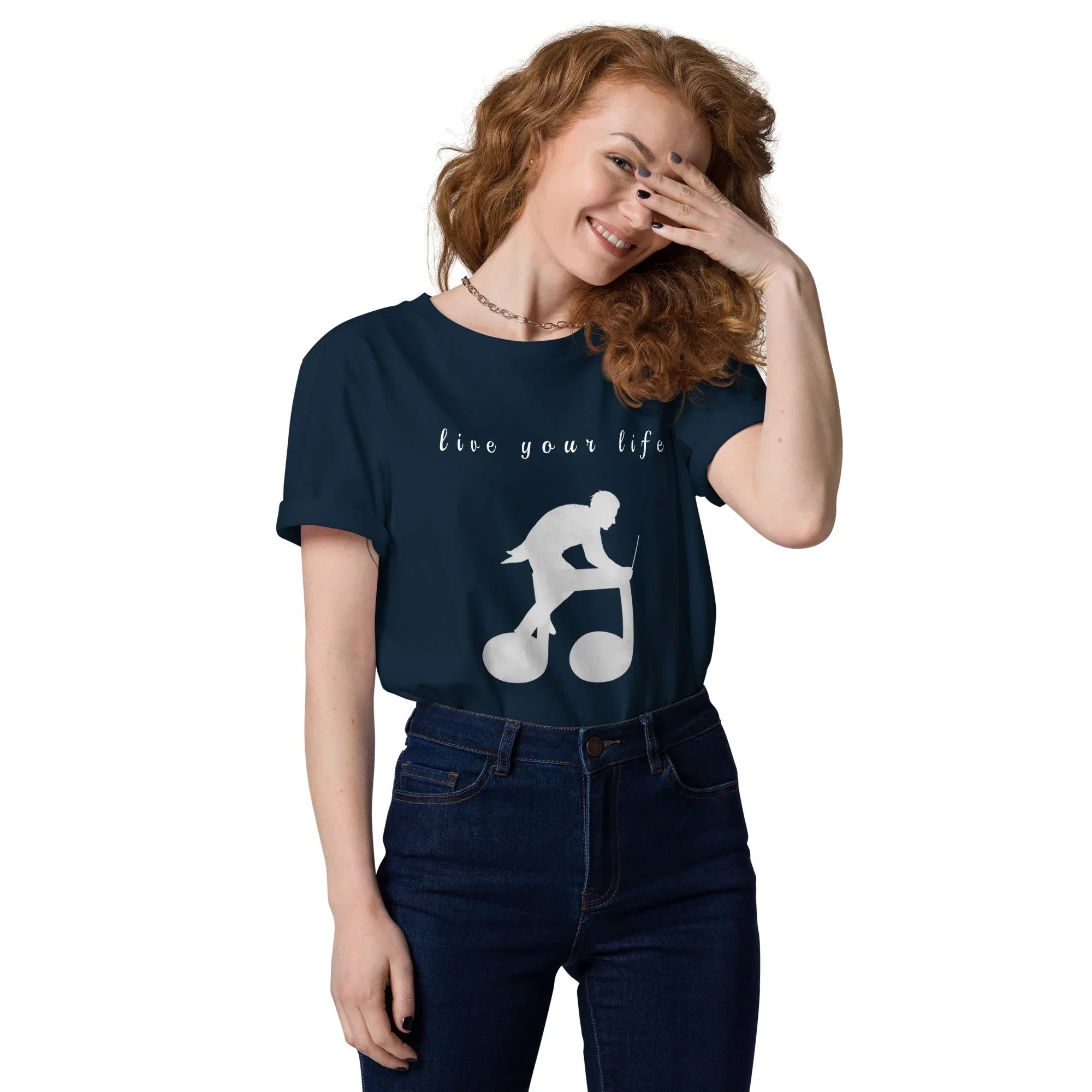 Unisex Organic Cotton T-Shirt | Live Your Life Don’t Imagine It French Navy T-Shirt AwRans Clothing unisex-organic-cotton-t-shirt-french-navy-front-6815eaa25a237