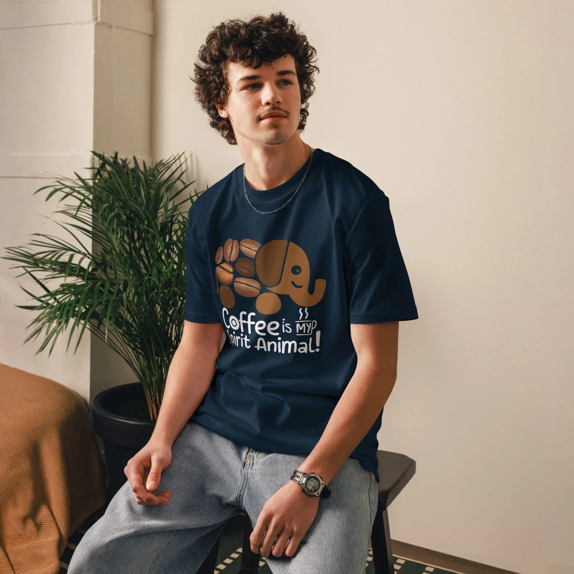 Unisex | Coffee Is My Spirit Animal Organic Cotton T-Shirt T-Shirt AwRans Clothing unisex-organic-cotton-t-shirt-french-navy-front-681682c381103