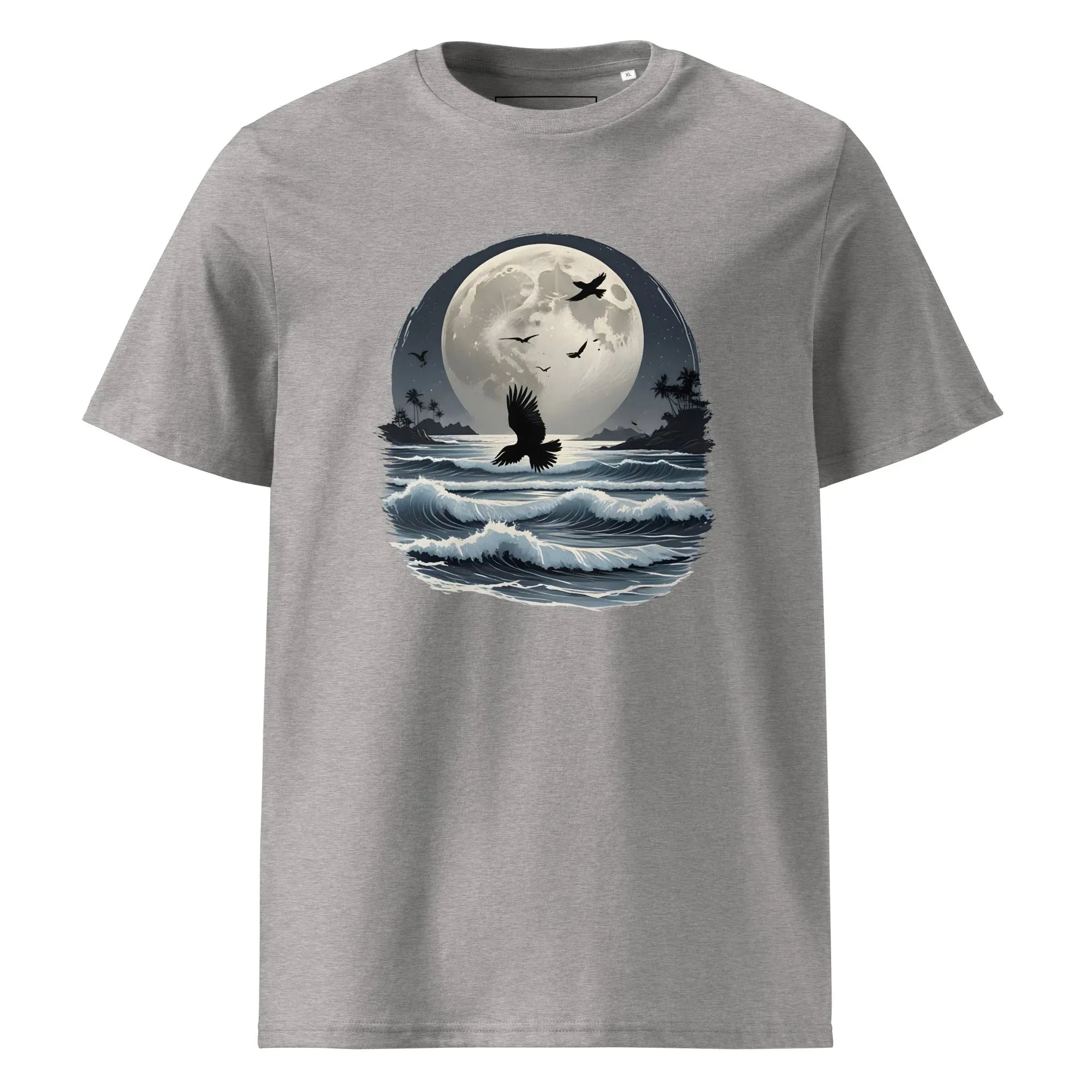 Unisex | Moonlight, Crow, Beach - Organic Cotton T-Shirt Heather Grey T-Shirt AwRans Clothing unisex-organic-cotton-t-shirt-heather-grey-front-6663f47b92112