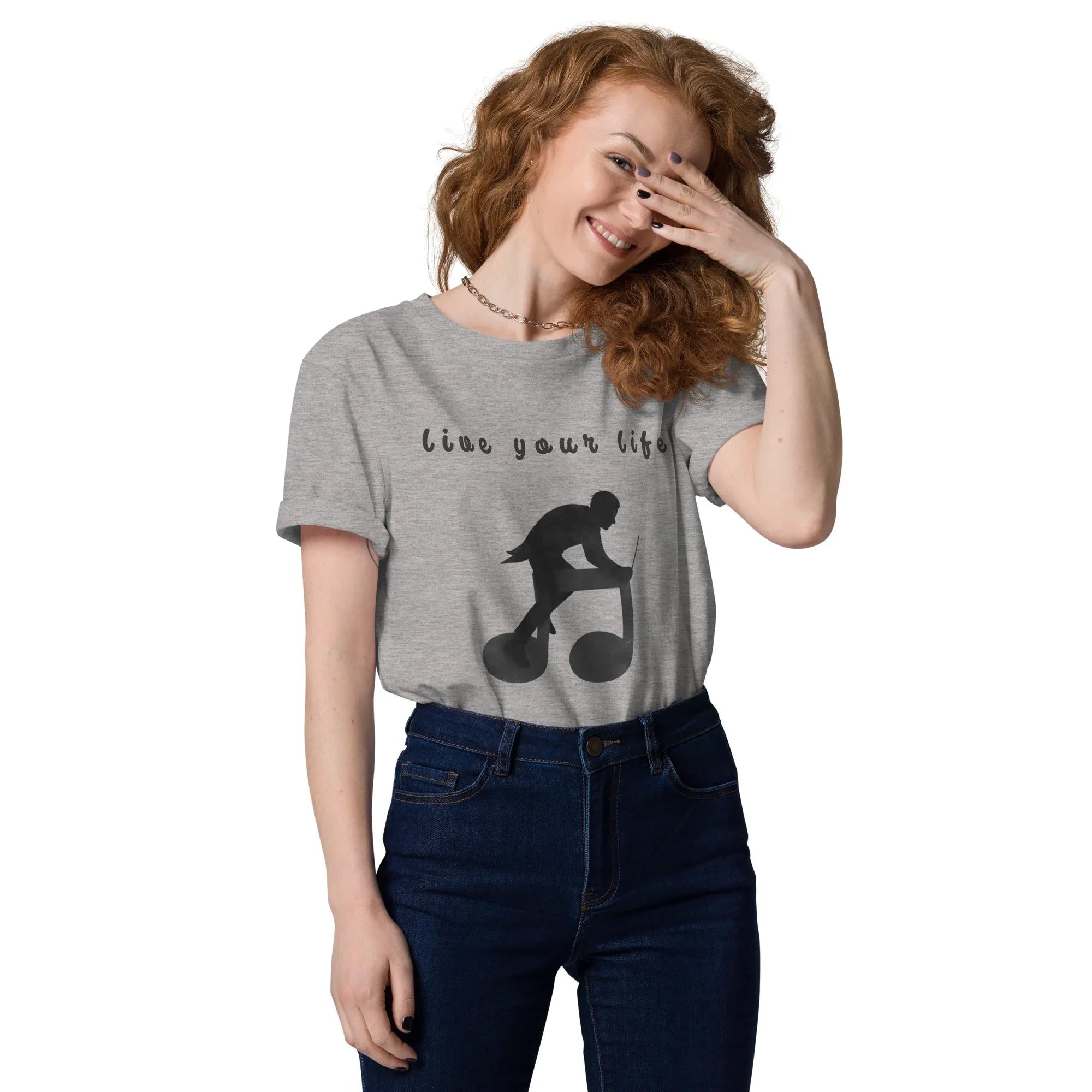 Unisex Organic Cotton T-Shirt | Live Your Life Don’t Imagine It Heather Grey T-Shirt AwRans Clothing unisex-organic-cotton-t-shirt-heather-grey-front-6815fdfee9cc0
