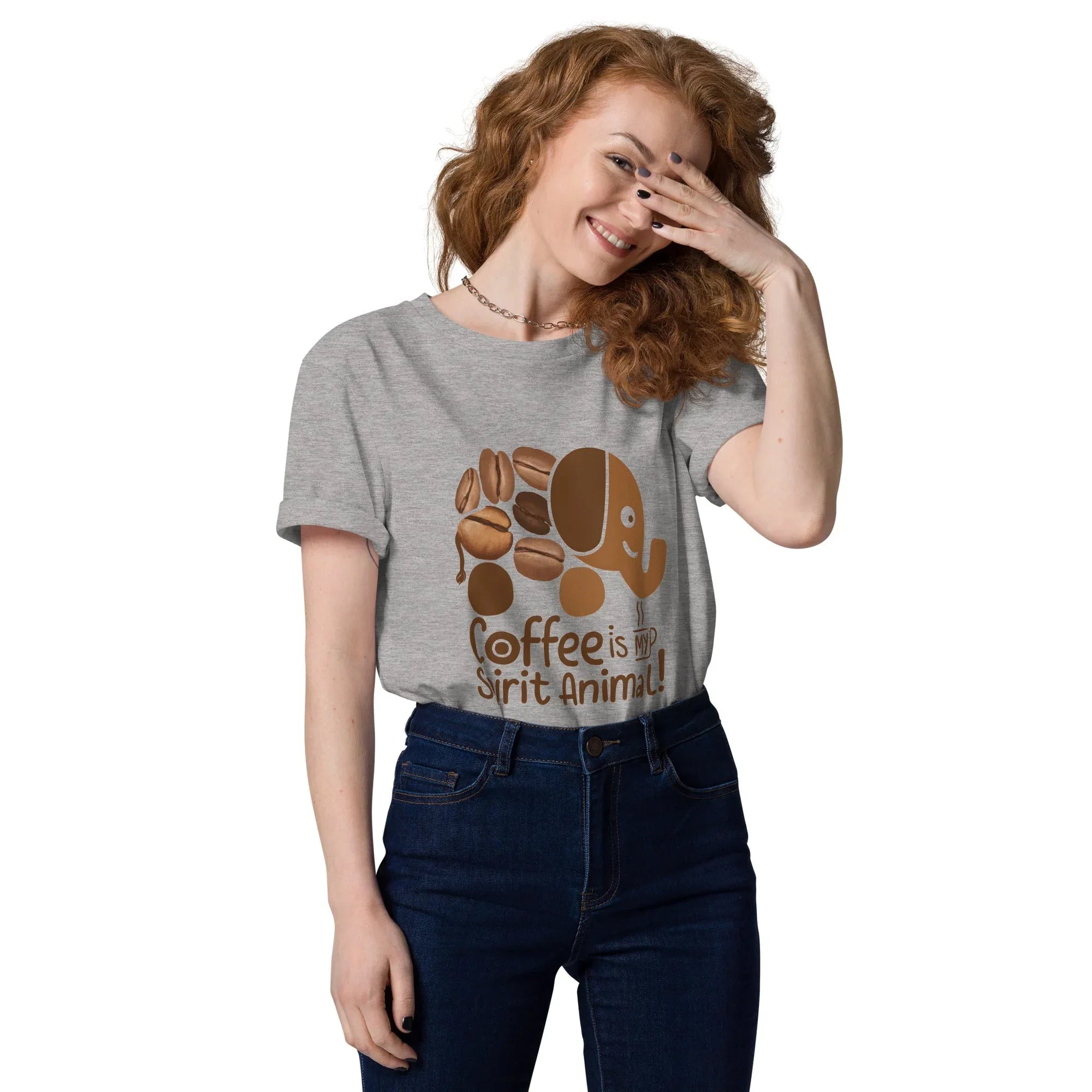 Unisex | Coffee Is My Spirit Animal Organic Cotton T-Shirt Heather Grey T-Shirt AwRans Clothing unisex-organic-cotton-t-shirt-heather-grey-front-68169c3372448