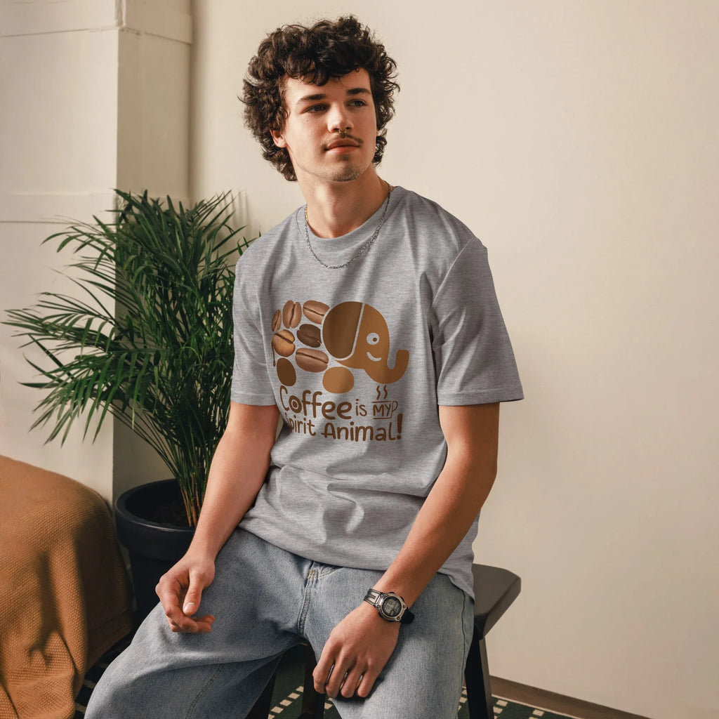 Unisex | Coffee Is My Spirit Animal Organic Cotton T-Shirt T-Shirt AwRans Clothing unisex-organic-cotton-t-shirt-heather-grey-front-68169c337c2bb