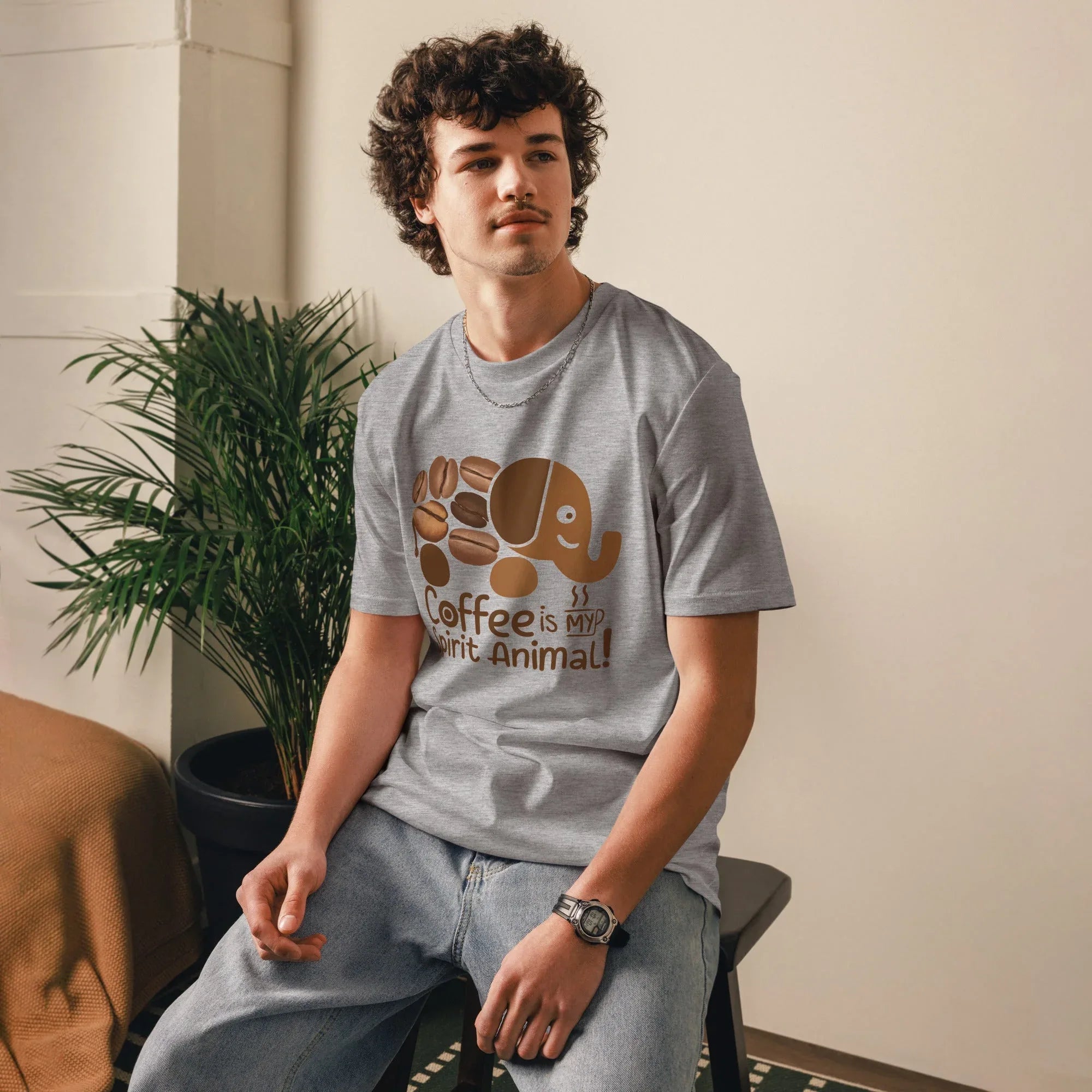 Unisex | Coffee Is My Spirit Animal Organic Cotton T-Shirt T-Shirt AwRans Clothing unisex-organic-cotton-t-shirt-heather-grey-front-68169c337c2bb