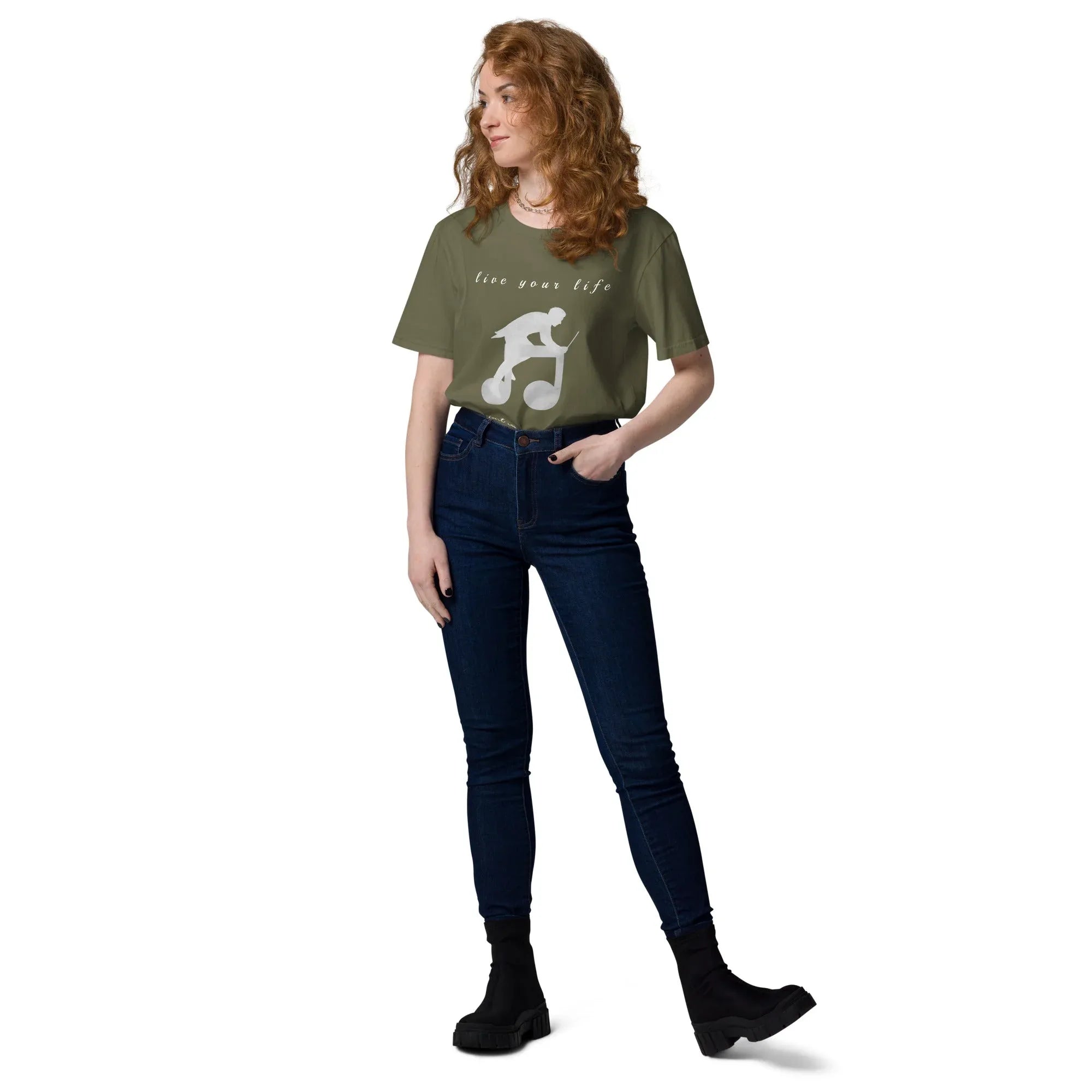 Unisex Organic Cotton T-Shirt | Live Your Life Don’t Imagine It T-Shirt AwRans Clothing unisex-organic-cotton-t-shirt-khaki-front-2-6815eaa2837d1