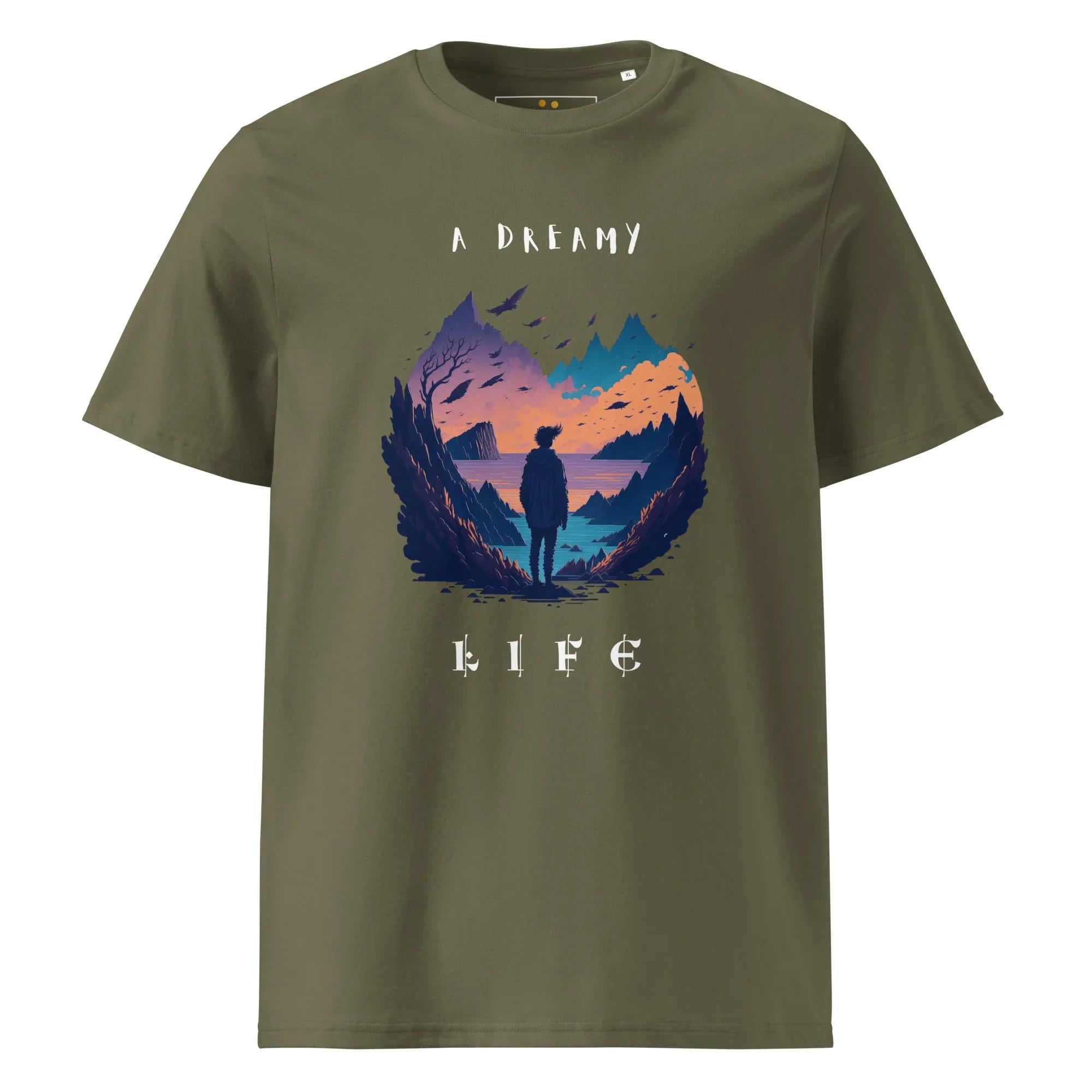 Unisex | A Dreamy Life Organic Cotton T-Shirt Khaki T-Shirt AwRans Clothing unisex-organic-cotton-t-shirt-khaki-front-665461d3af8b1