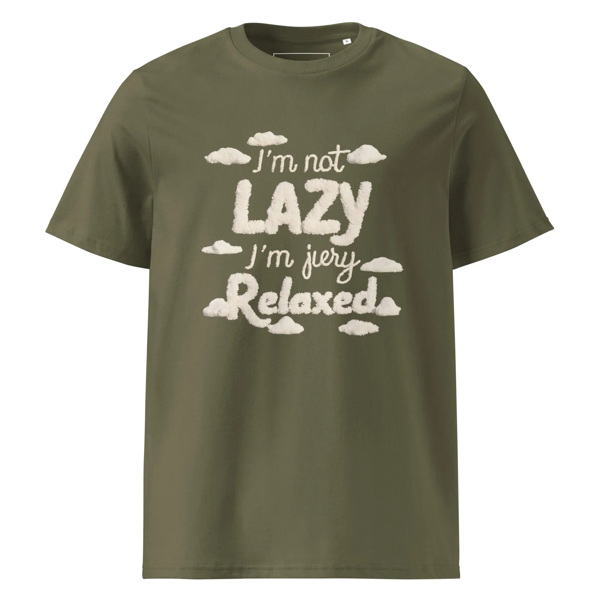 Unisex | I'm Not Lazy I'm Just Relaxed Organic Cotton T-Shirt Khaki T-Shirt AwRans Clothing unisex-organic-cotton-t-shirt-khaki-front-665ca24ba390e