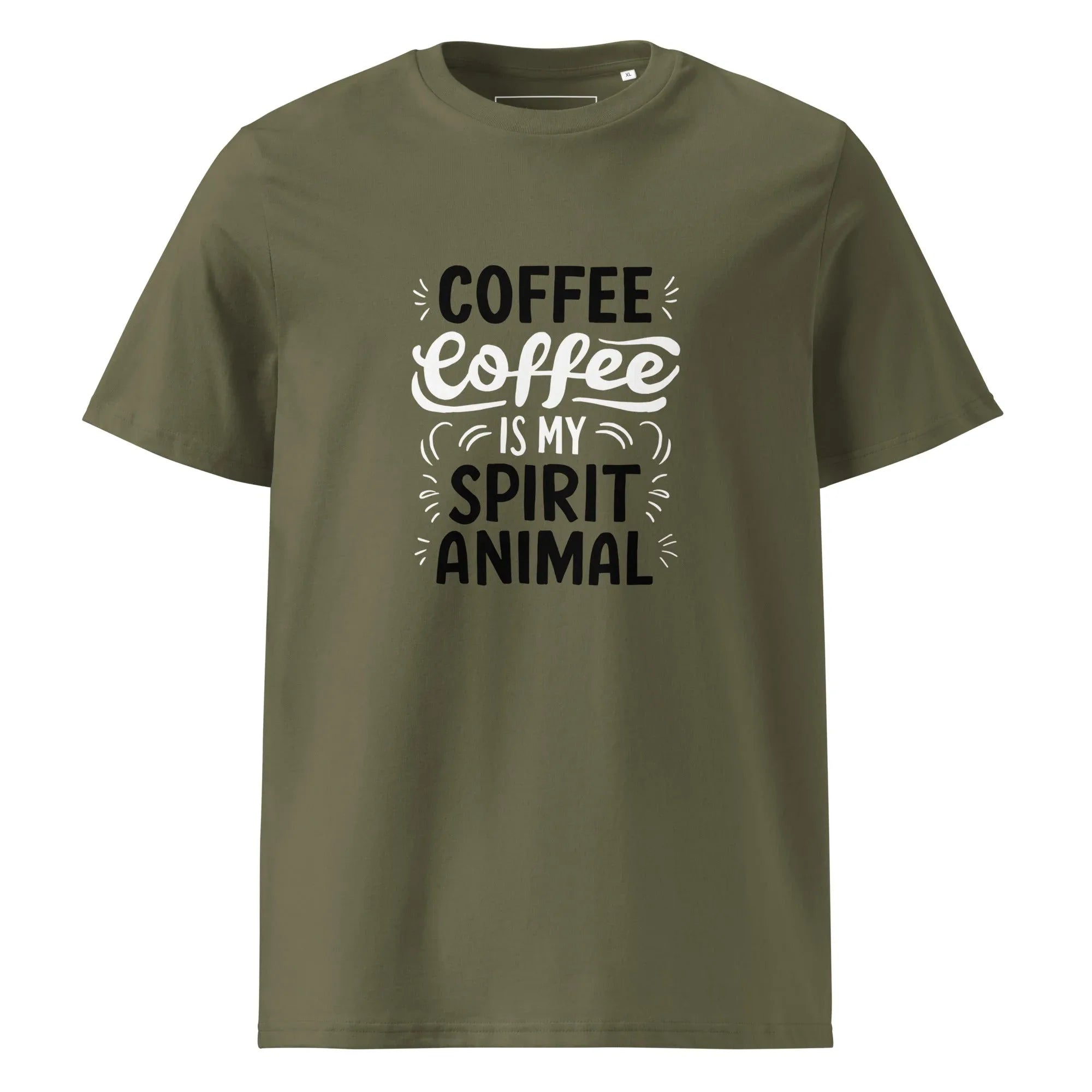 Unisex | Coffee Is My Spirit Animal Organic Cotton T-Shirt Khaki T-Shirt AwRans Clothing unisex-organic-cotton-t-shirt-khaki-front-665e641d524e1