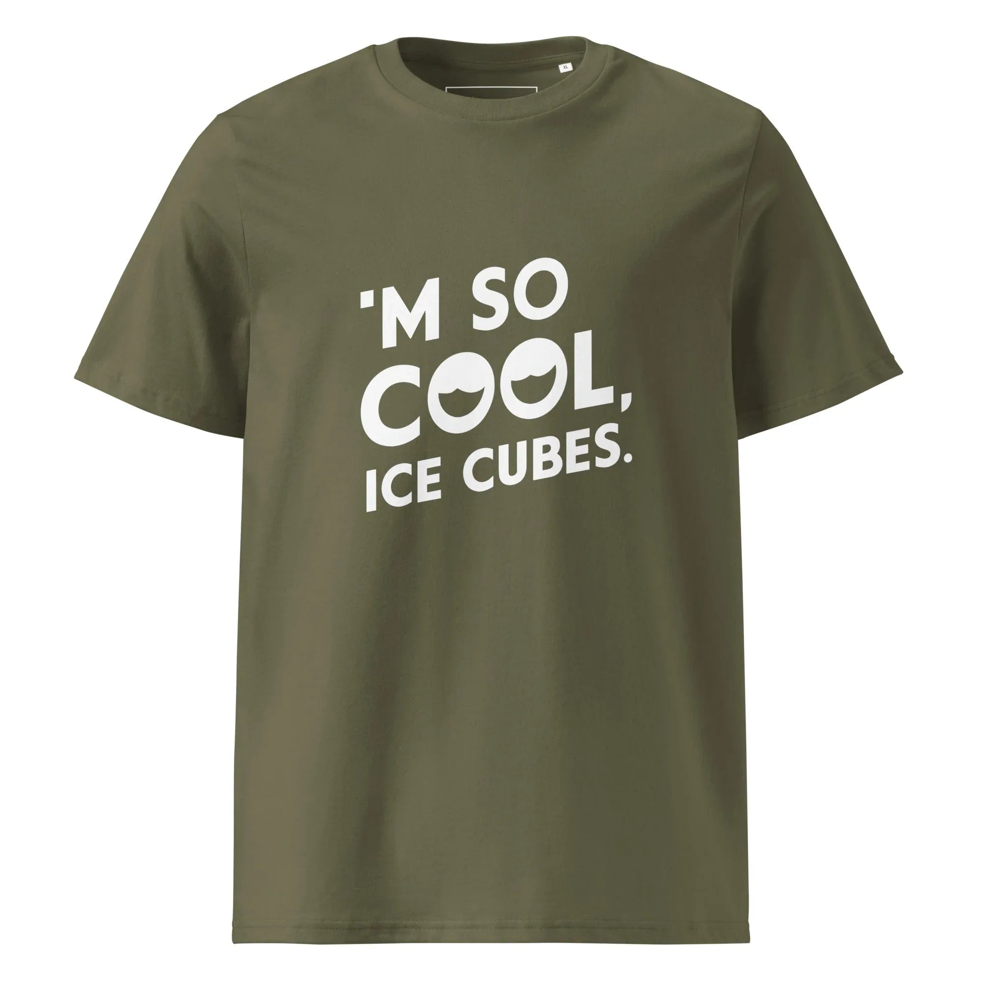 Unisex | 'M SO COOL ICE CUBES - Organic Cotton T-Shirt Khaki T-Shirt AwRans Clothing unisex-organic-cotton-t-shirt-khaki-front-665e7301395fe