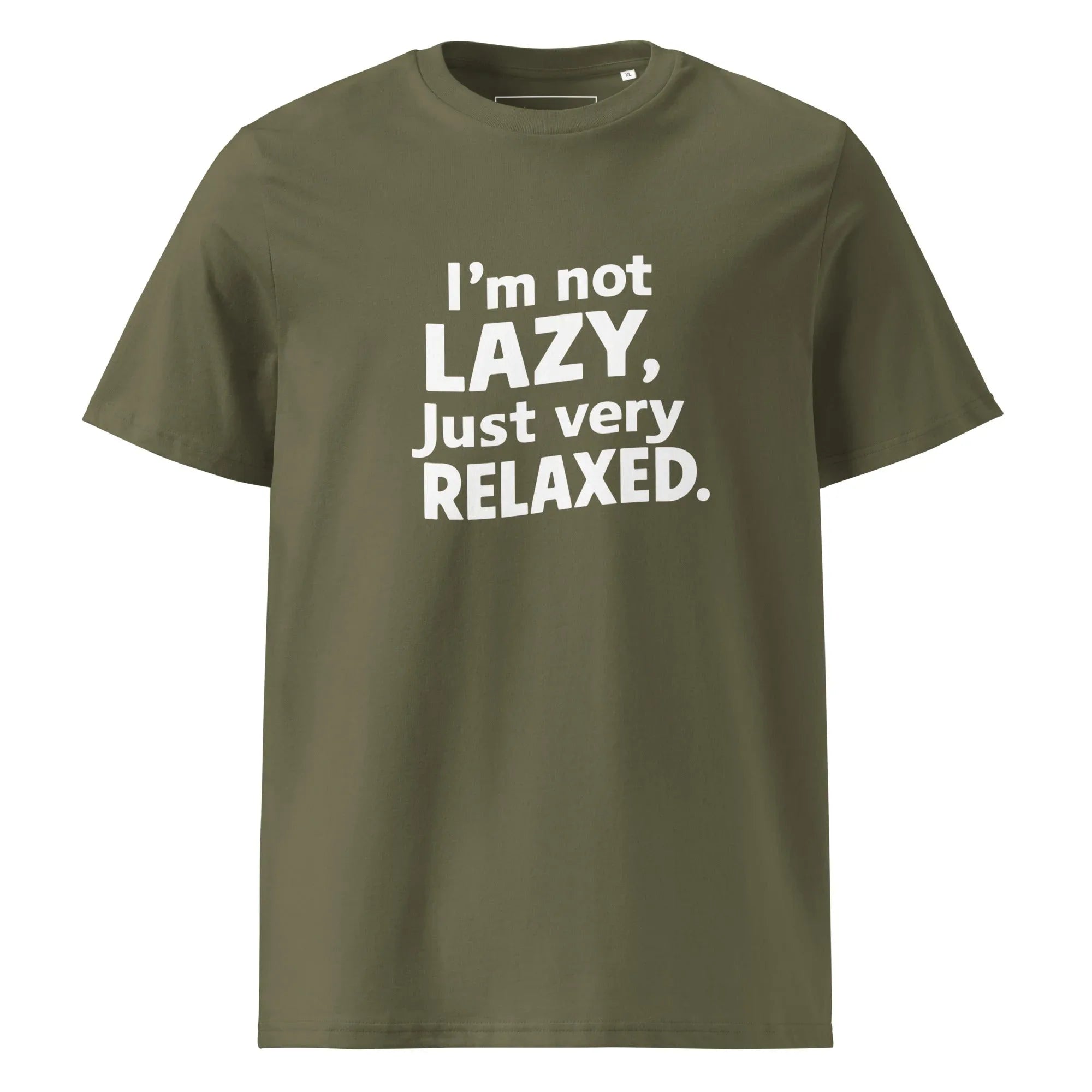 Unisex | I'm Not Lazy I'm Just Very Relaxed - Organic Cotton T-Shirt Khaki T-Shirt AwRans Clothing unisex-organic-cotton-t-shirt-khaki-front-6663e7e3739b2