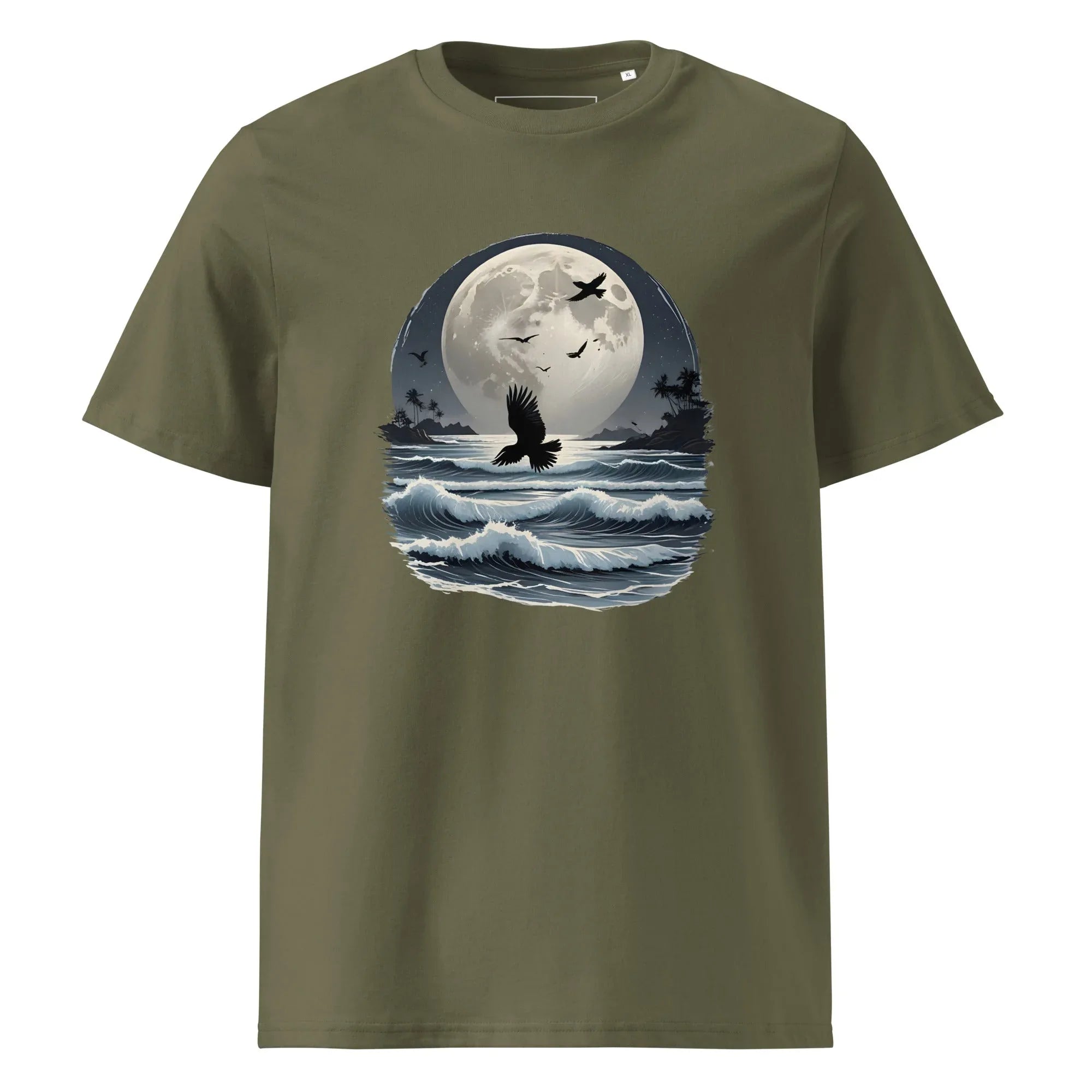 Unisex | Moonlight, Crow, Beach - Organic Cotton T-Shirt Khaki T-Shirt AwRans Clothing unisex-organic-cotton-t-shirt-khaki-front-6663f47b54cea