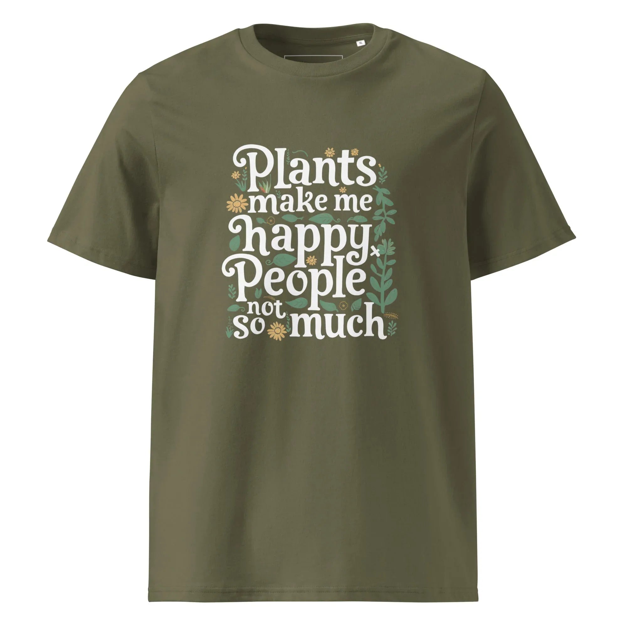 Unisex | Plants Make Me Happy, People Not So Much - Organic Cotton T-Shirt Khaki T-Shirt AwRans Clothing unisex-organic-cotton-t-shirt-khaki-front-6665add9e7cad