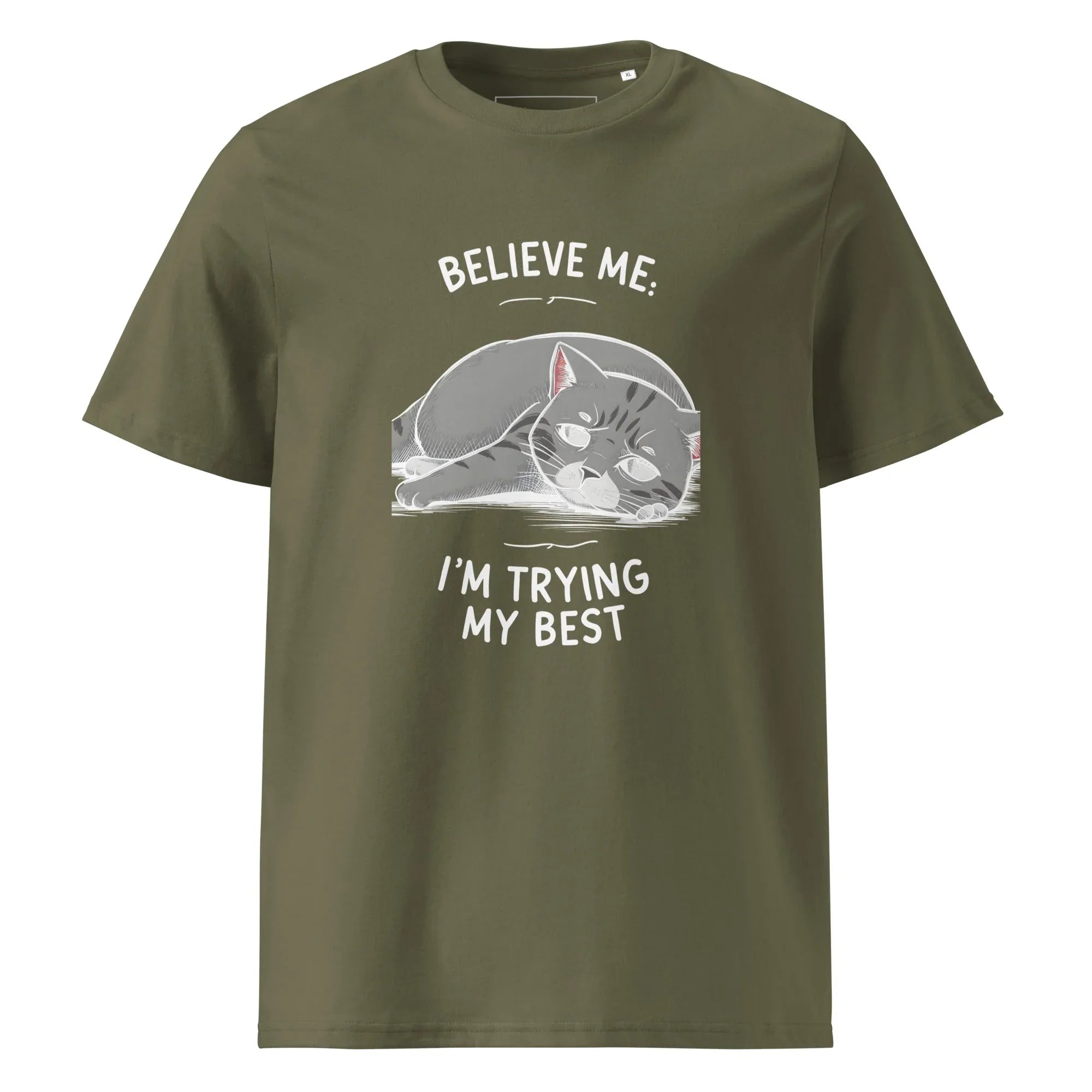 Unisex | Believe Me I'm Trying My Best - Organic Cotton T-Shirt Khaki T-Shirt AwRans Clothing unisex-organic-cotton-t-shirt-khaki-front-6665b850cd01c