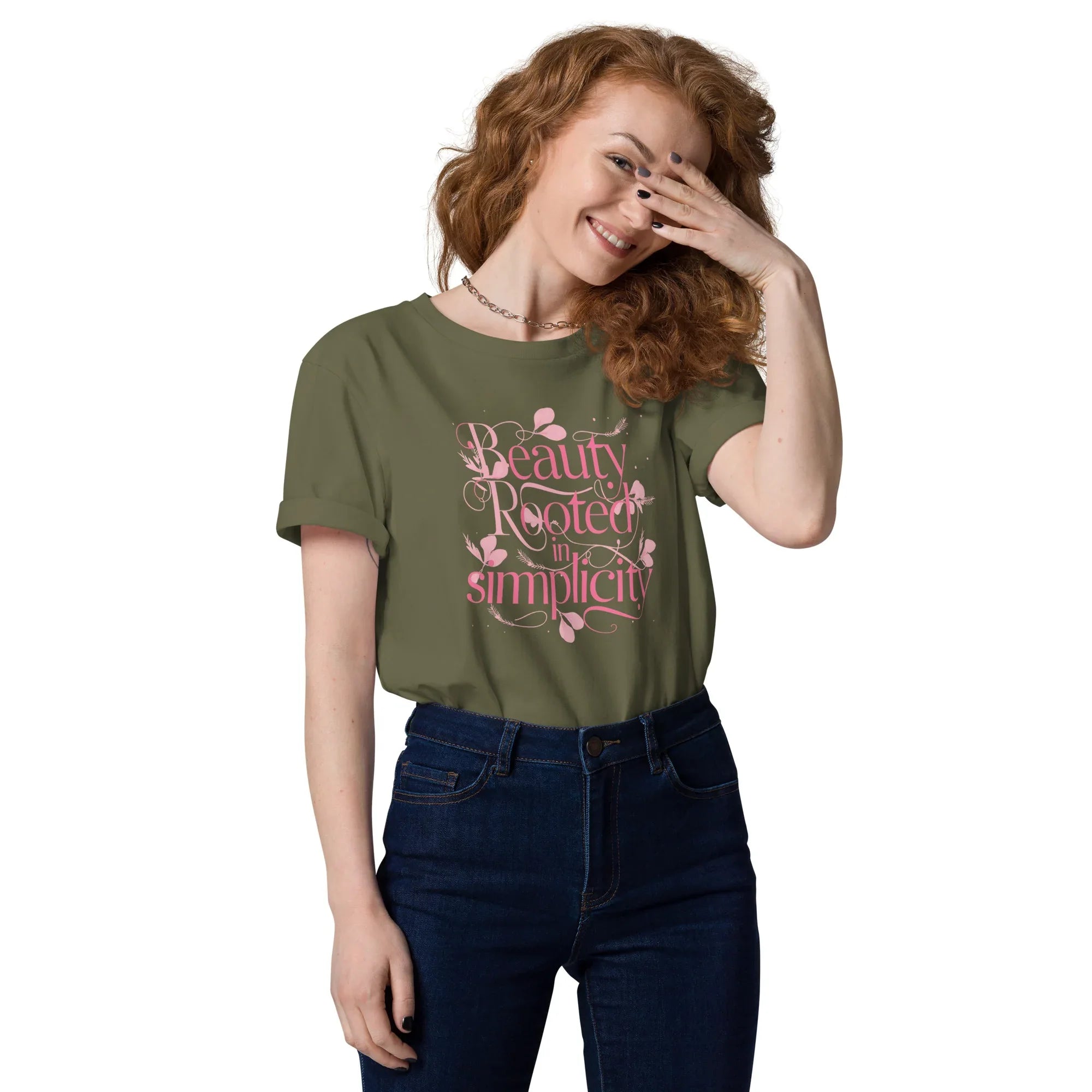 Women's Organic Cotton T-Shirt | Beauty Rooted In Simplicity Khaki T-Shirt AwRans Clothing unisex-organic-cotton-t-shirt-khaki-front-67b19822949a6