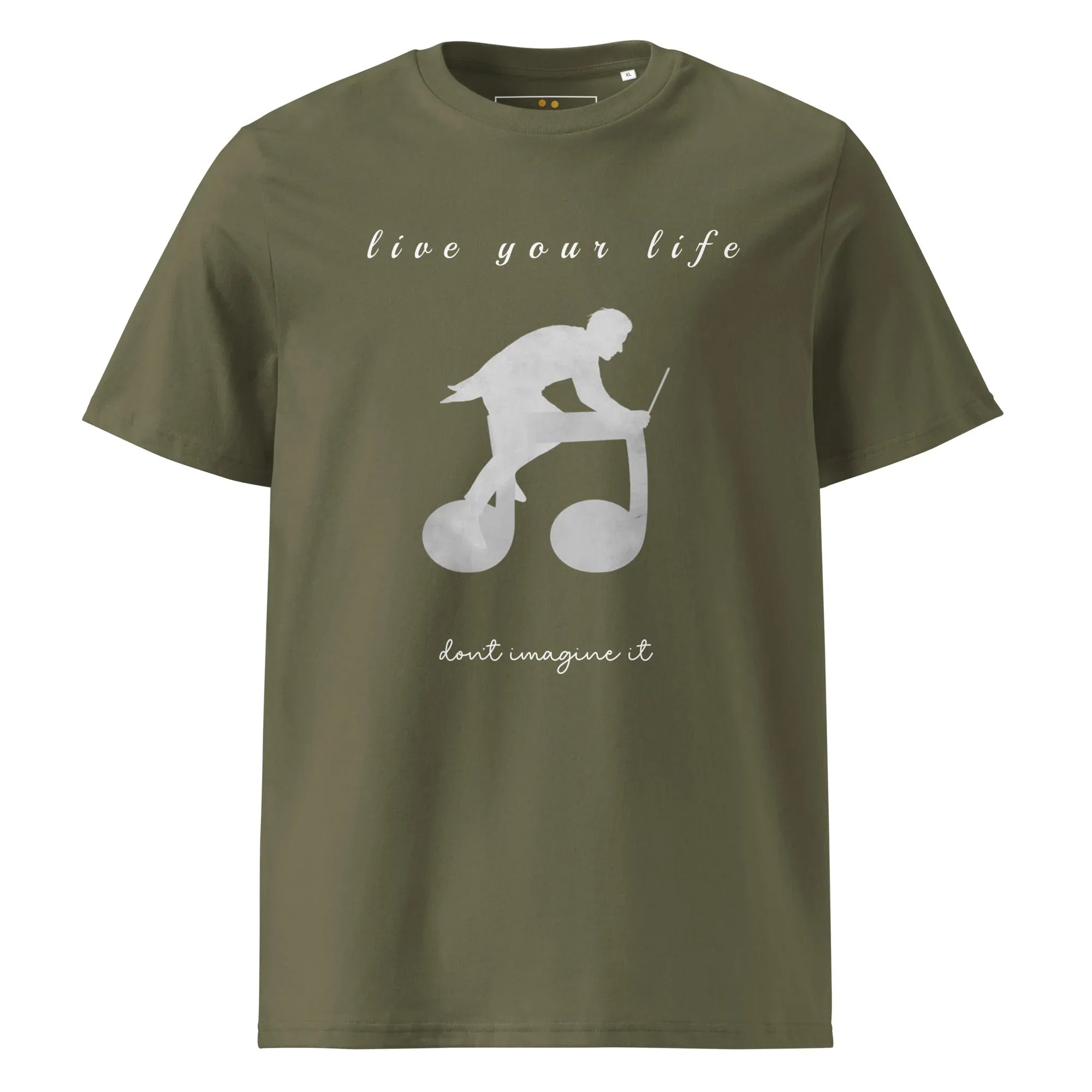 Unisex Organic Cotton T-Shirt | Live Your Life Don’t Imagine It T-Shirt AwRans Clothing unisex-organic-cotton-t-shirt-khaki-front-6815eaa254137