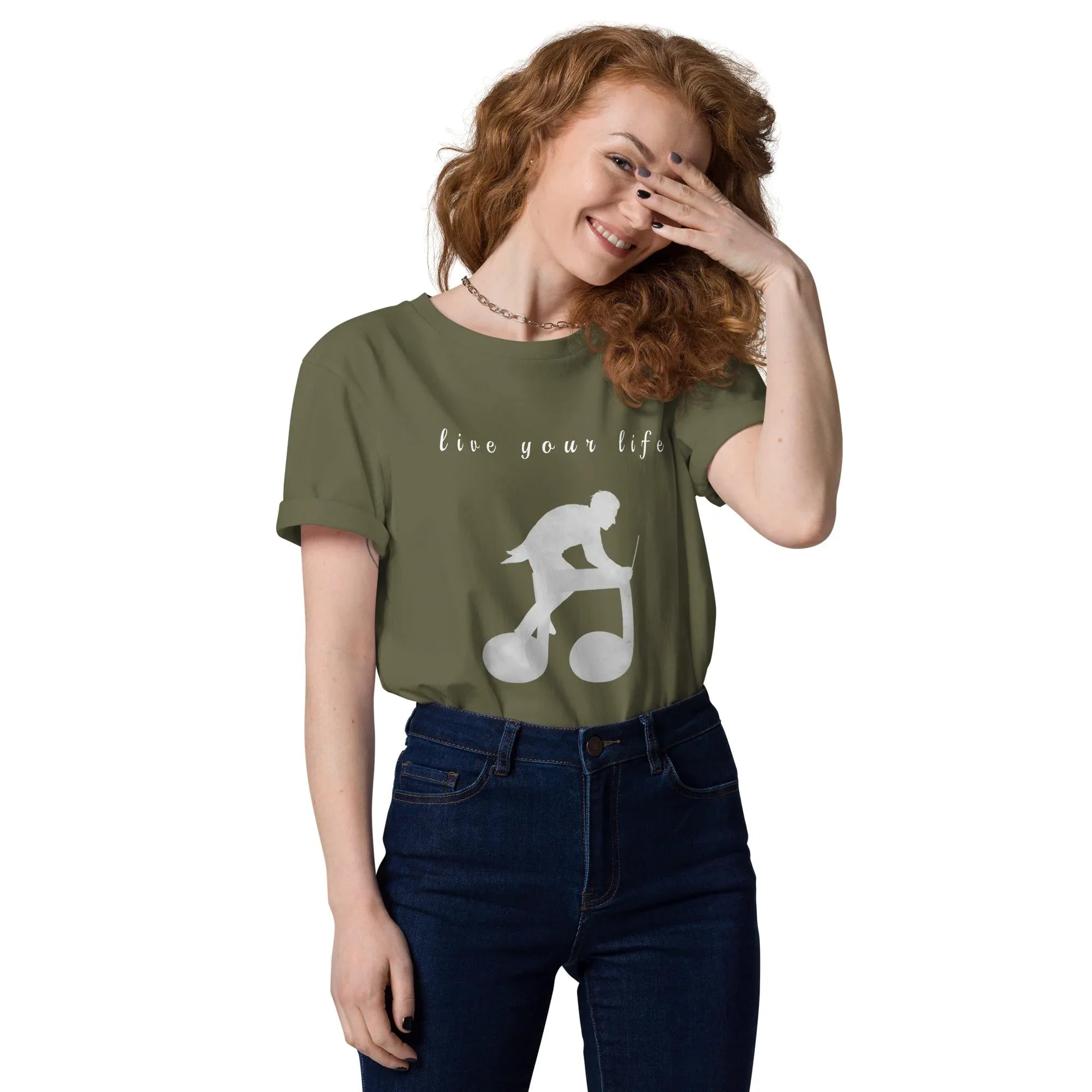 Unisex Organic Cotton T-Shirt | Live Your Life Don’t Imagine It Khaki T-Shirt AwRans Clothing unisex-organic-cotton-t-shirt-khaki-front-6815eaa27e2e9
